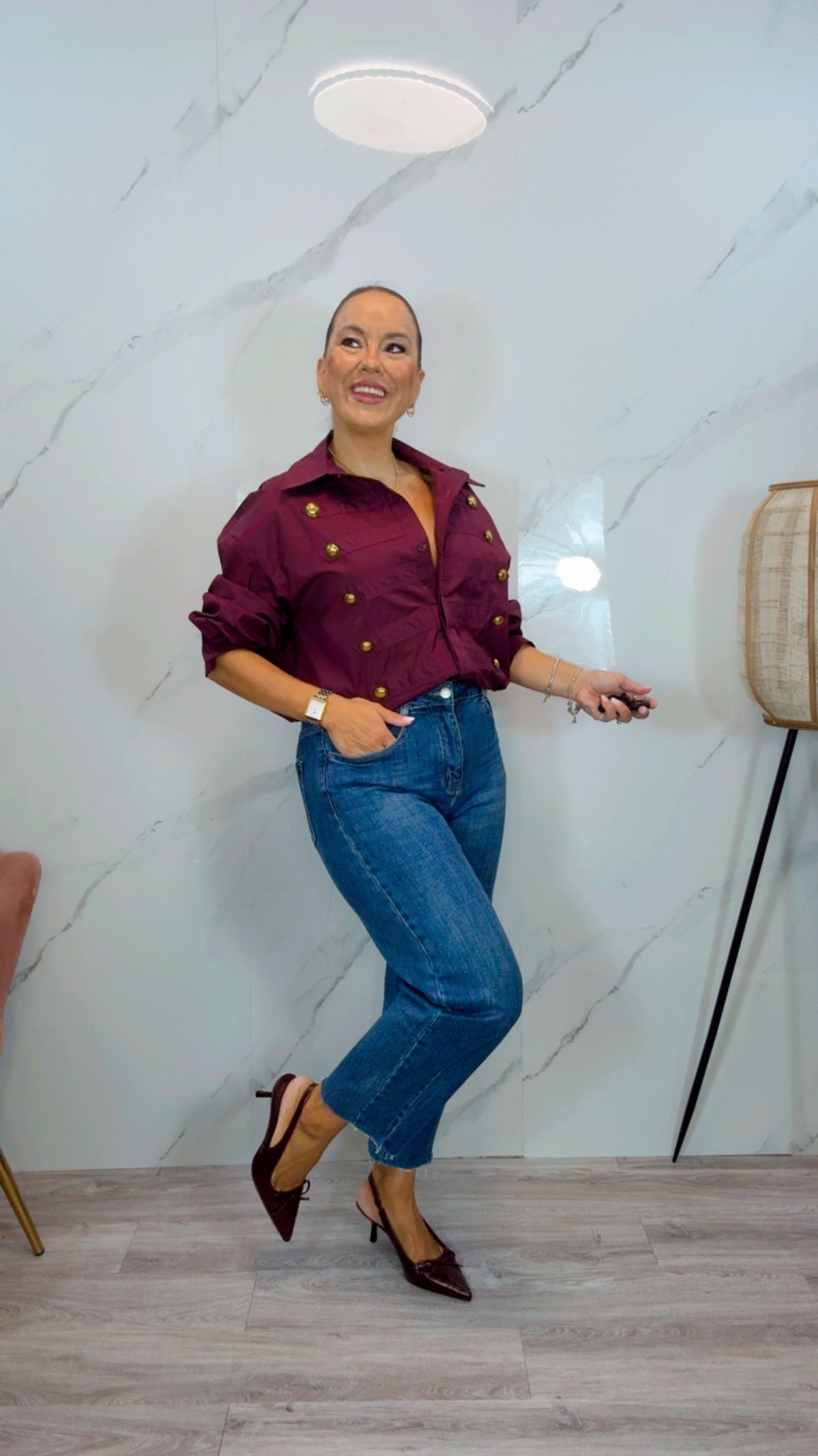 Camisa Militar Burdeos