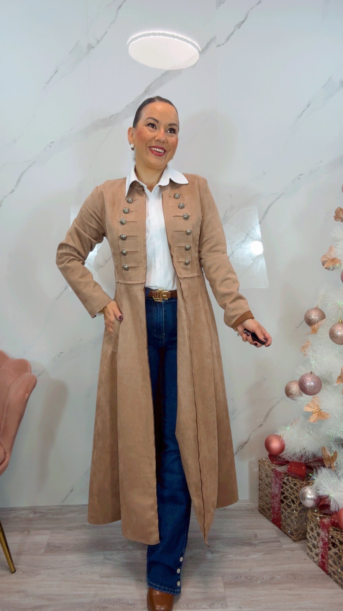 Chaqueta Militar Larga Camel