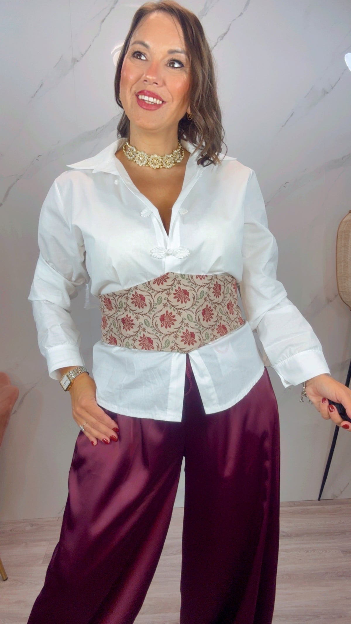 Fajín flores burdeos