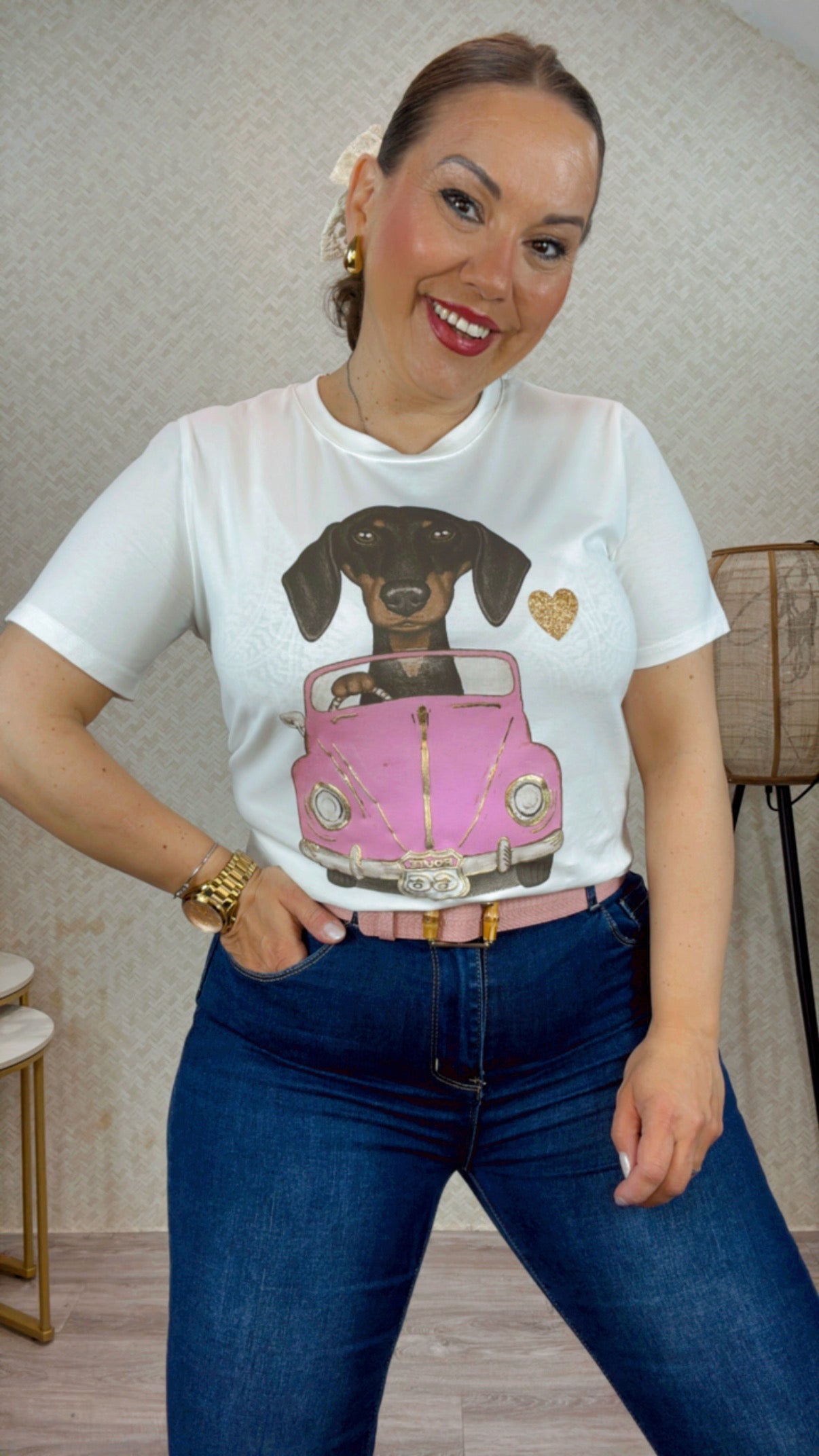 Camiseta Perro Rosa