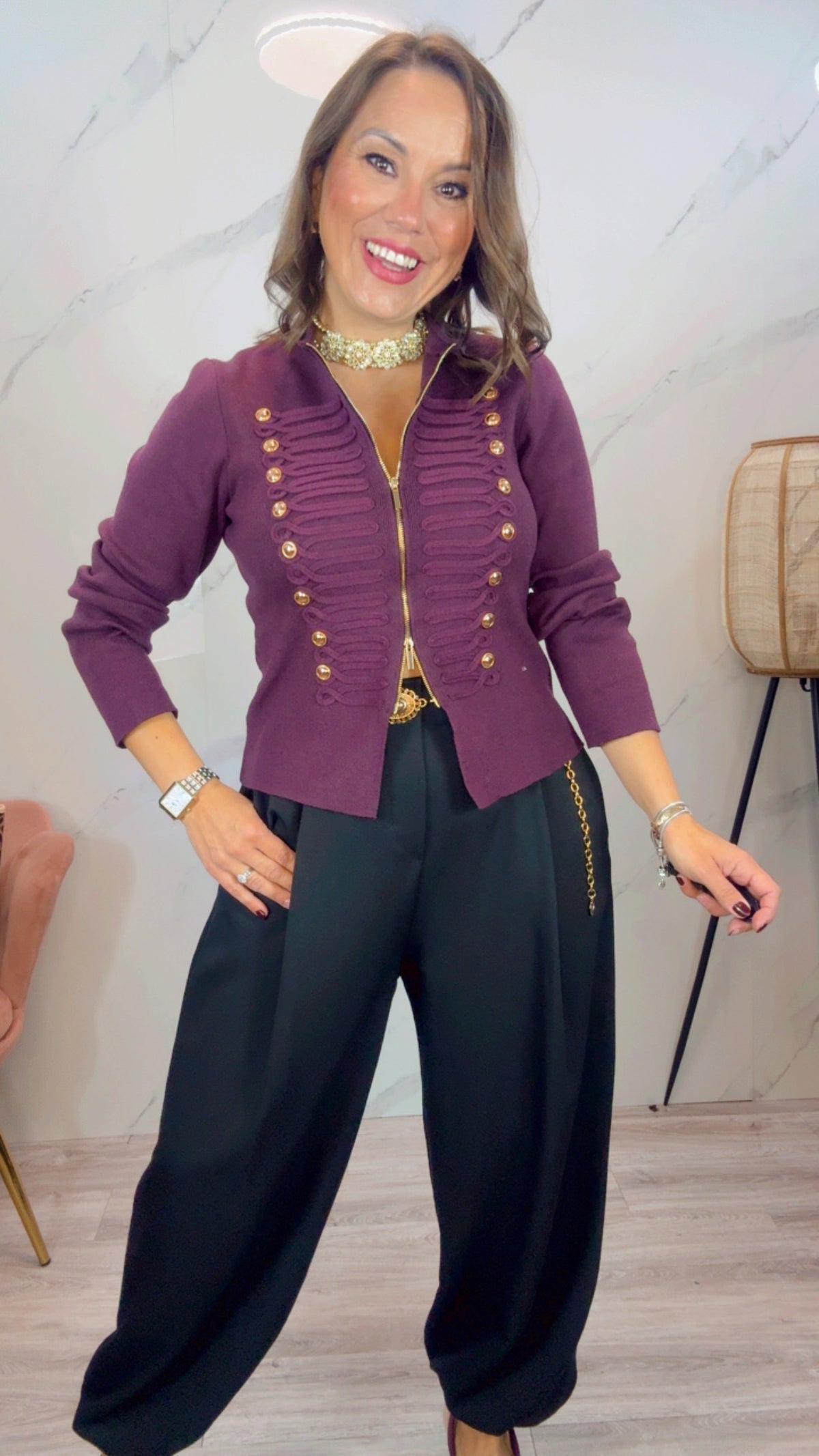 Chaqueta Militar Punto Berenjena