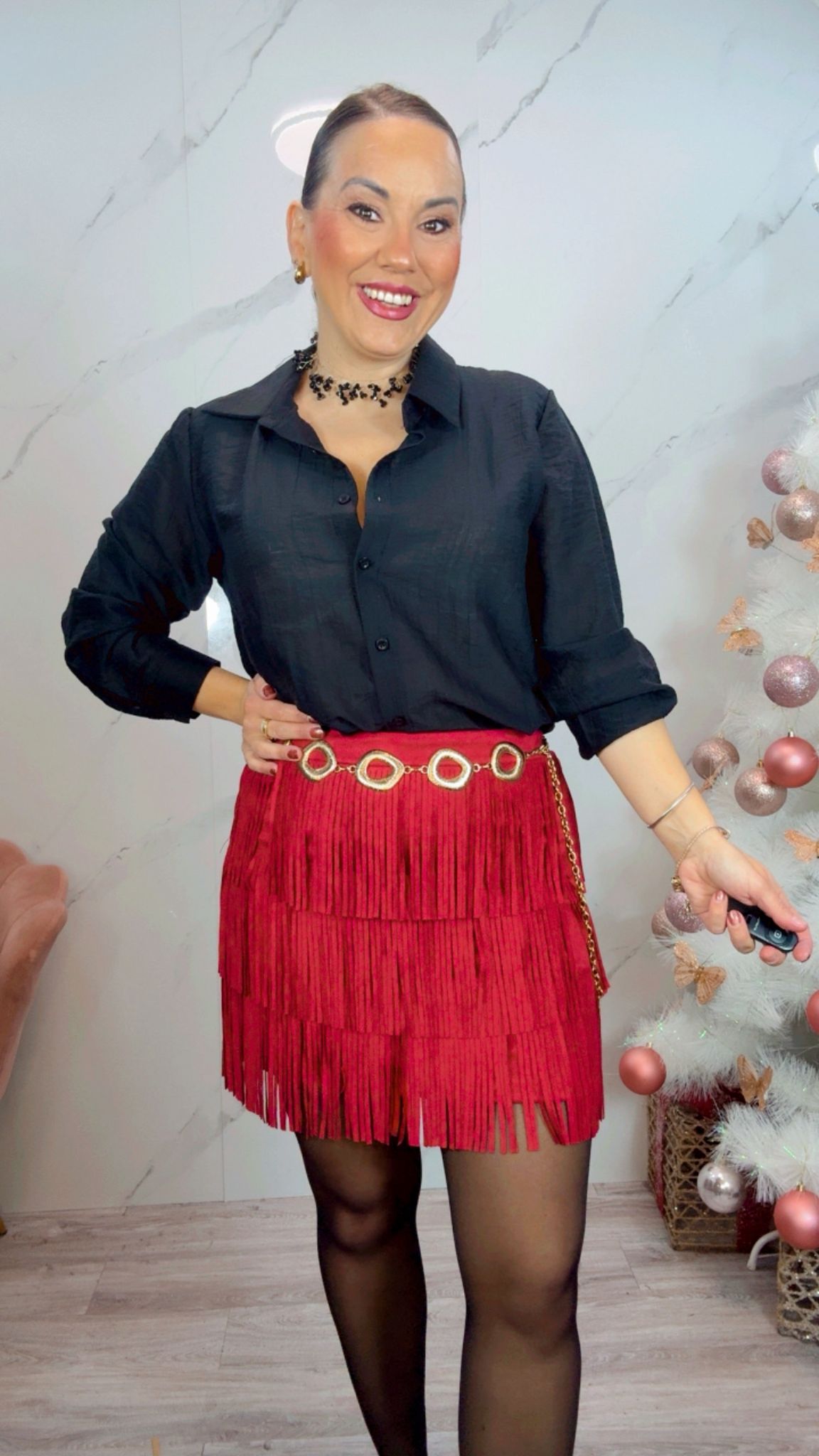 Falda Flecos Cereza Antelina