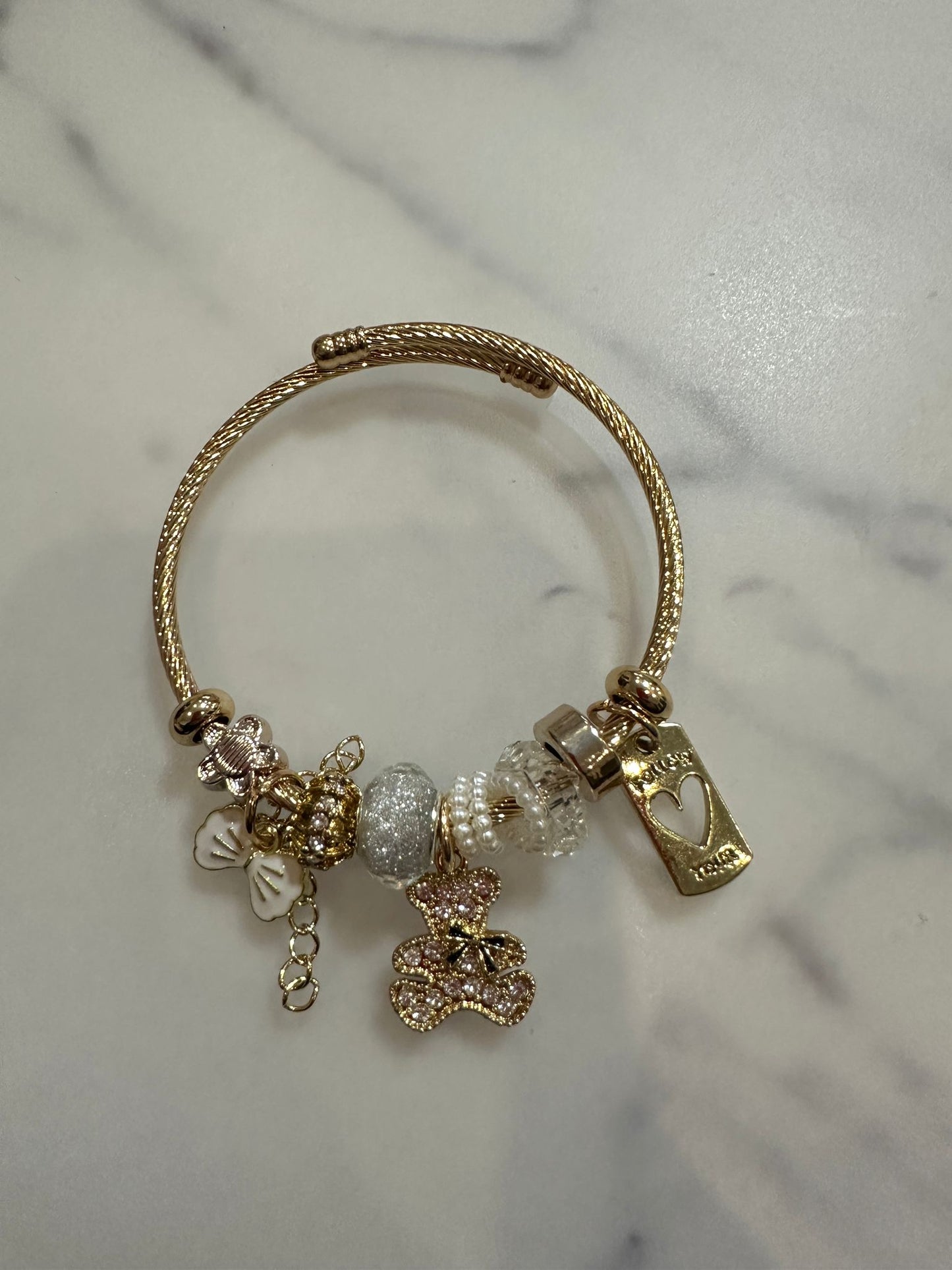 Pulsera P Oso Corazón y Lazo