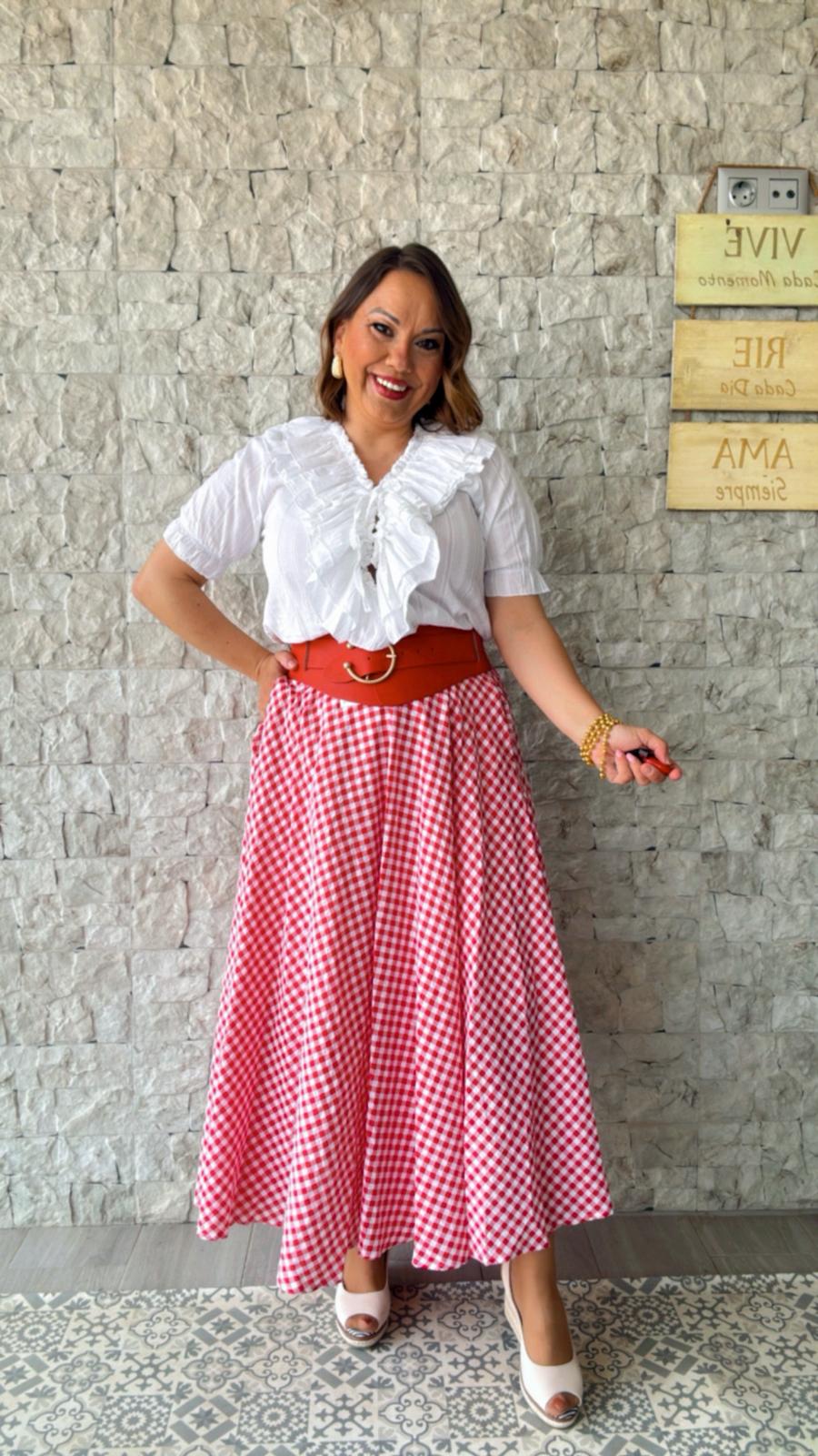 Falda Midi Cuadros Roja