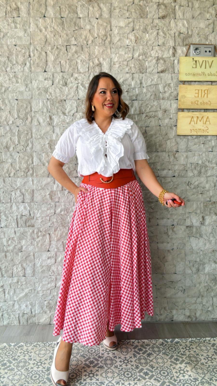 Falda Midi Cuadros Roja