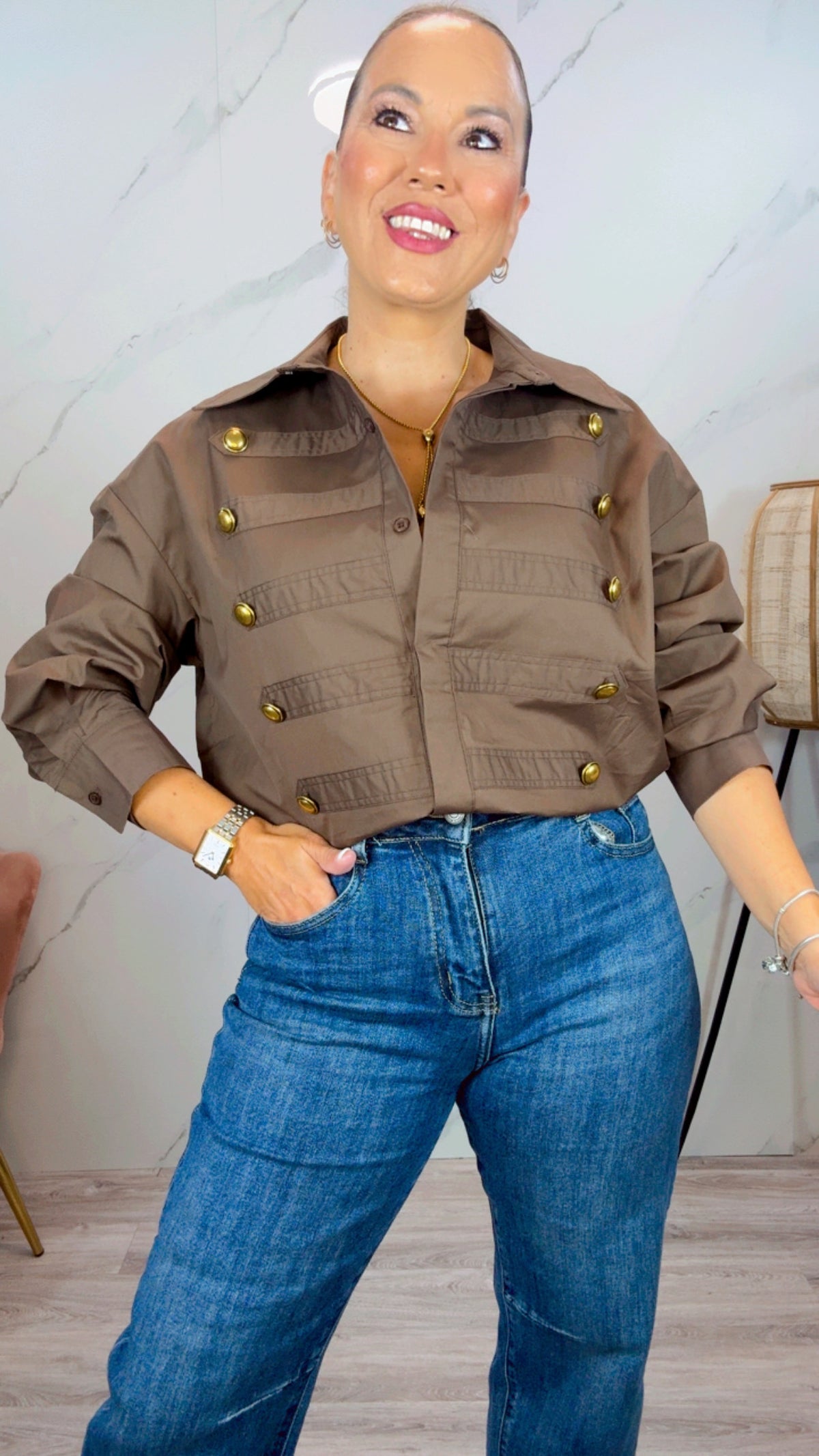 Camisa Militar Marrón Chocolate
