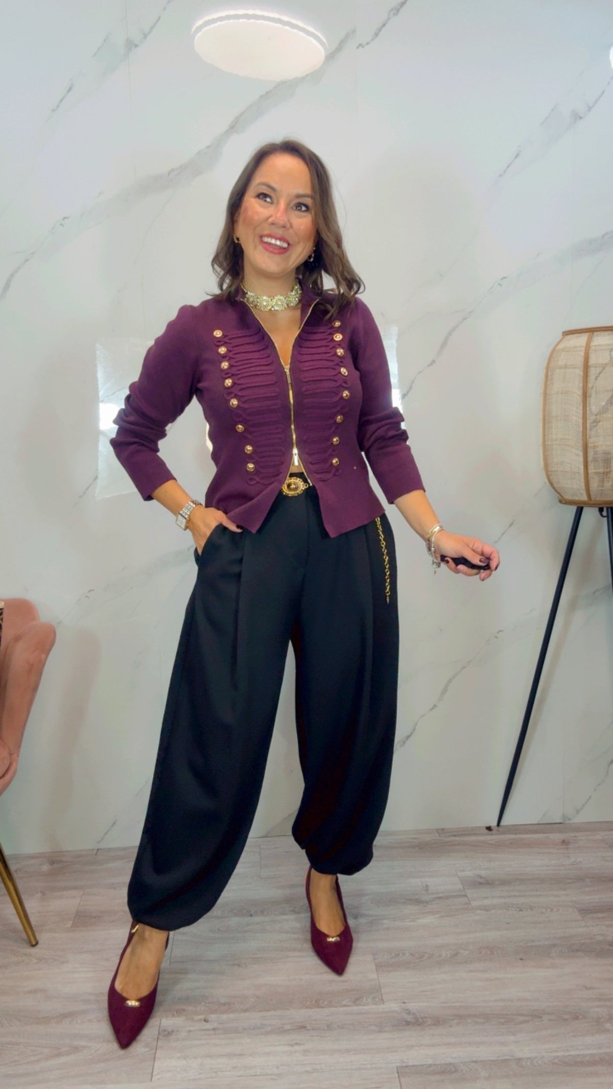 Chaqueta Militar Punto Berenjena