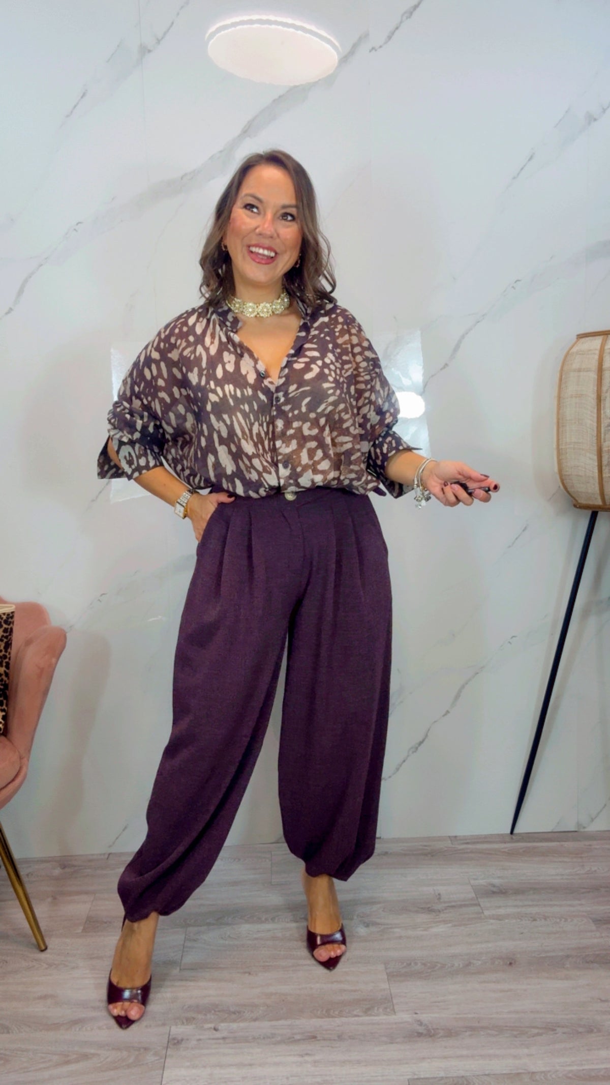 Pantalón Barrel Berenjena