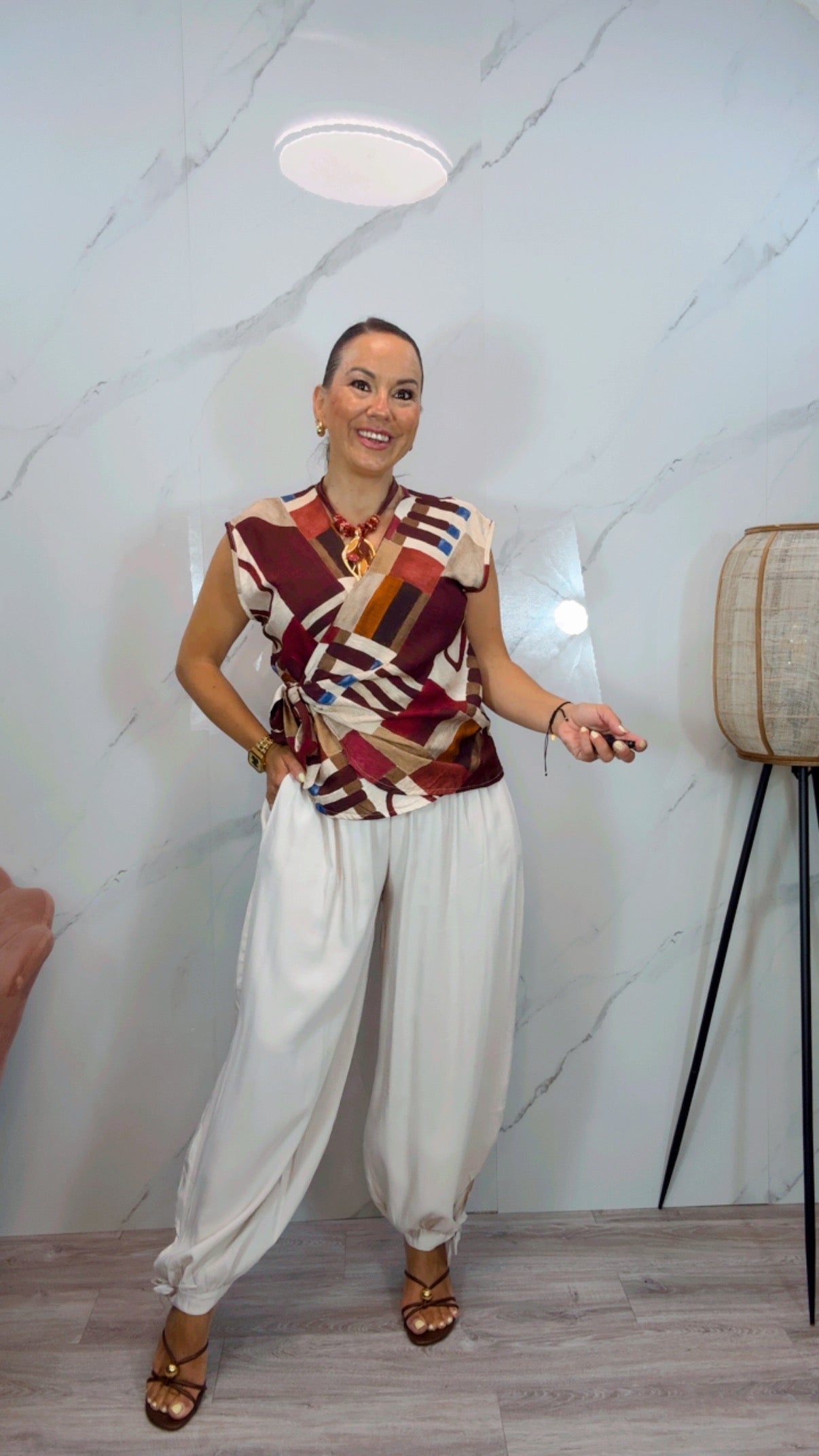 Pantalón Bombacho Lazo Marfil