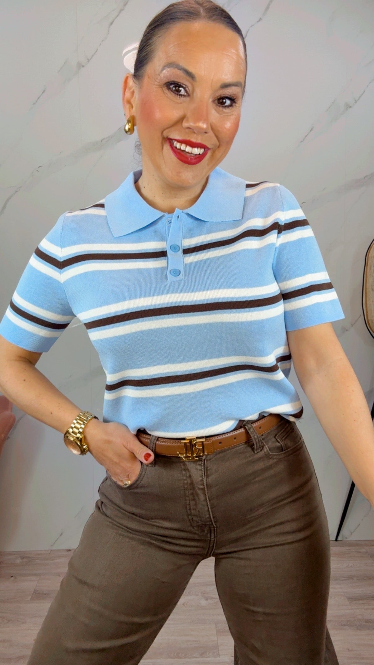 Polo retro Celeste