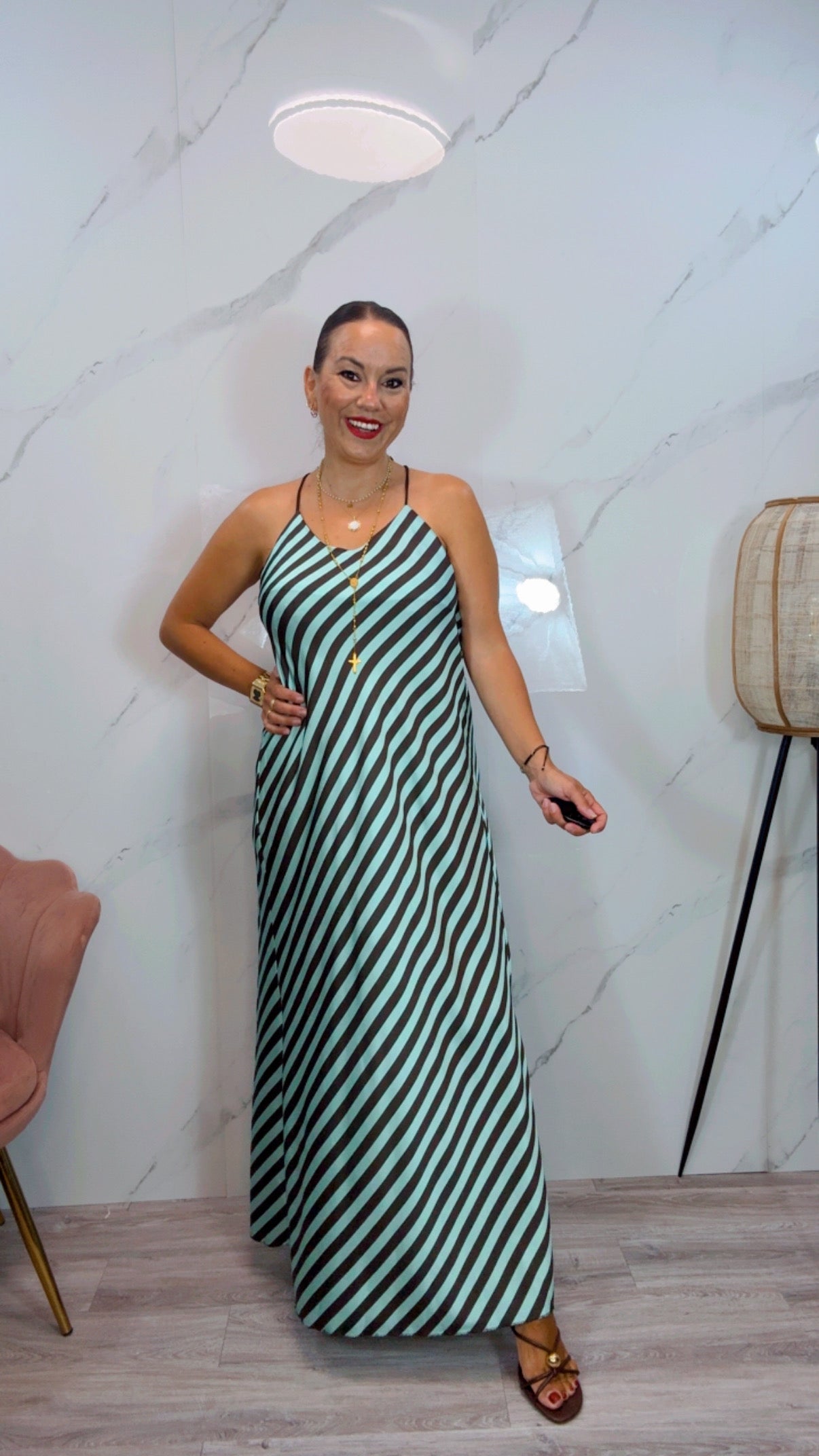 Vestido Almería Turquesa y Marrón