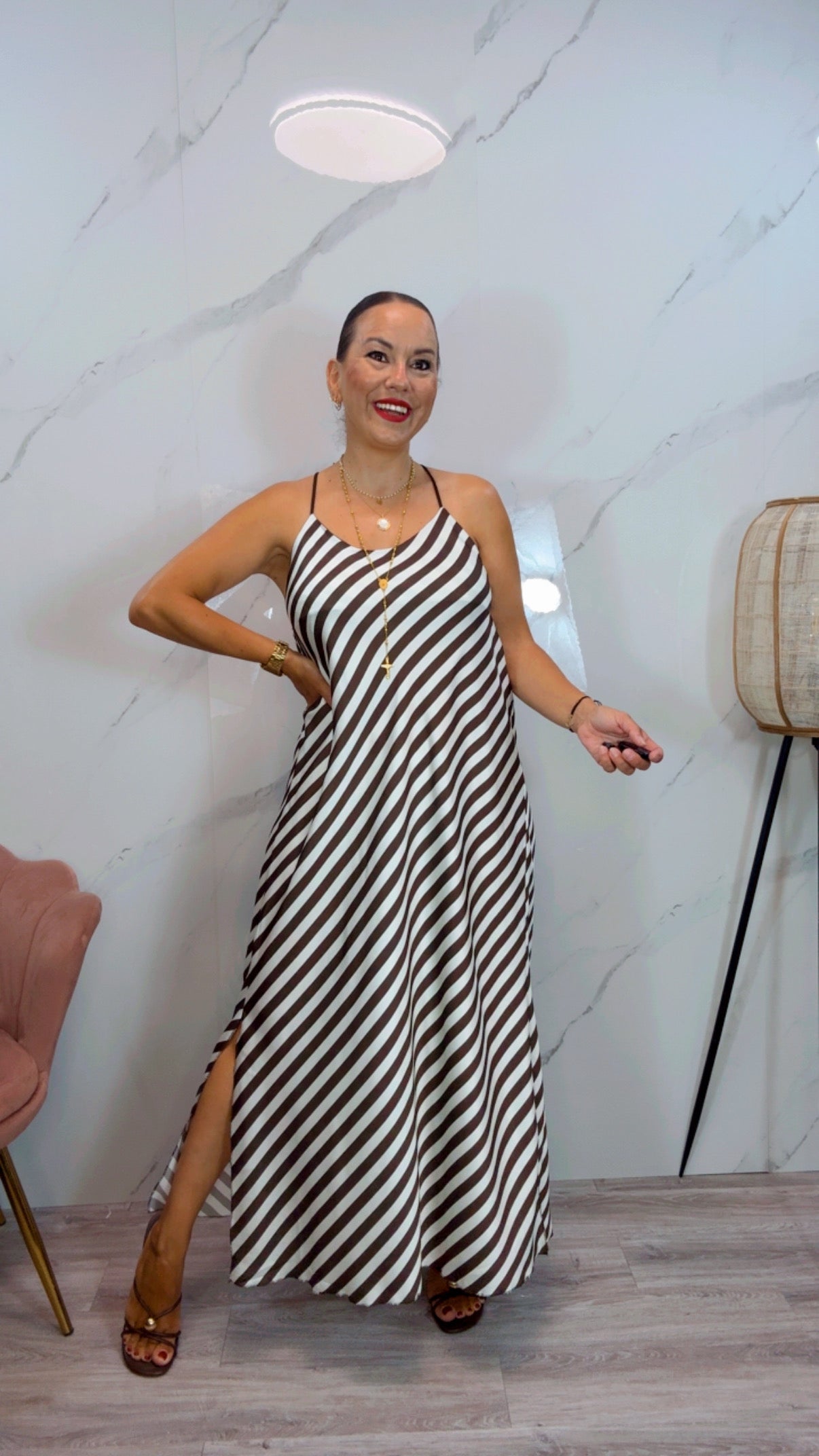 Vestido Almería Marrón y Blanco