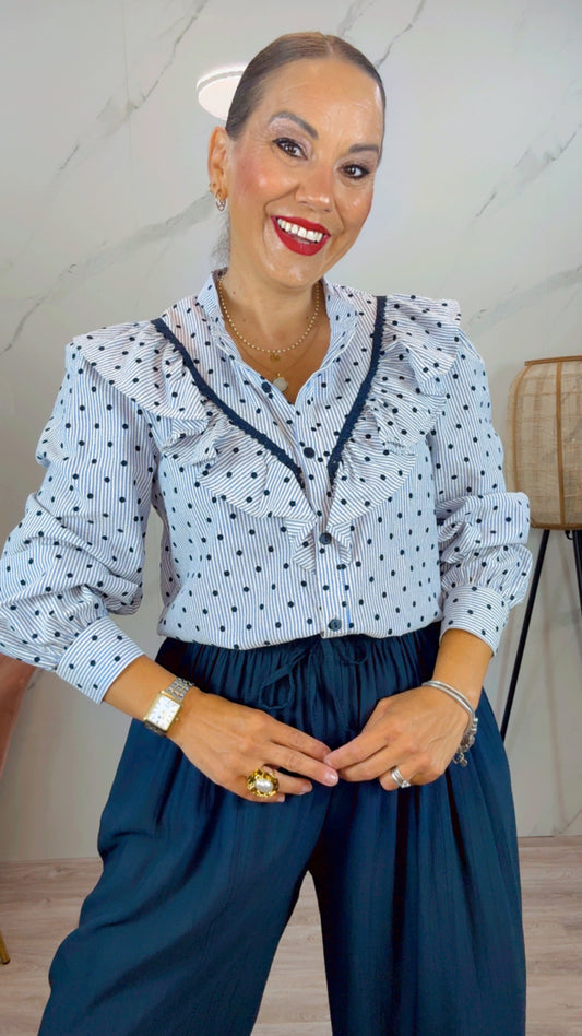 Camisa Topos Azul Marina