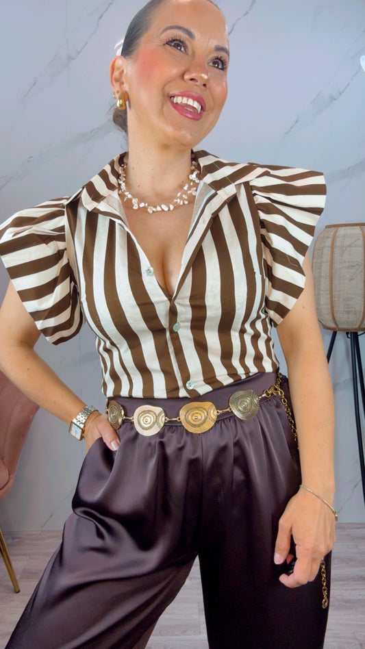 Camisa Tania Rayas Marrón