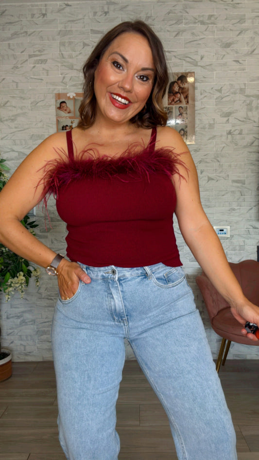 Top plumas Burdeos