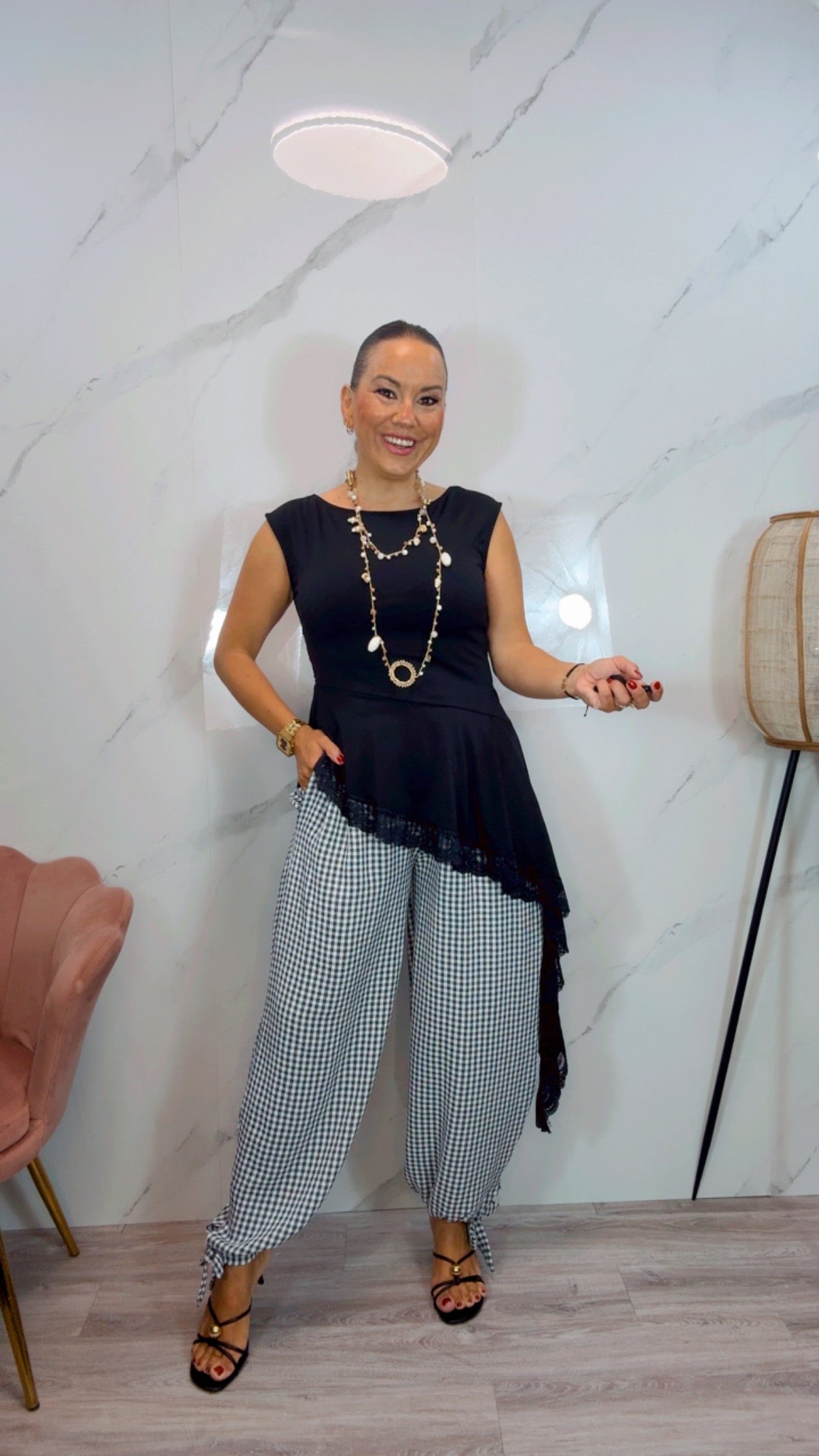 Pantalón Bombacho Vichy negro