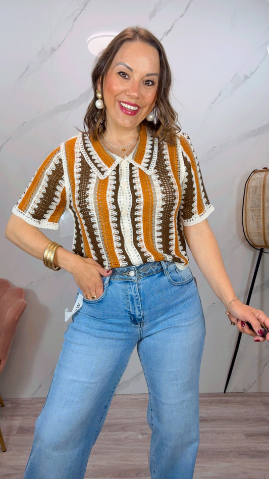 Polo croquet Marrón y Naranja