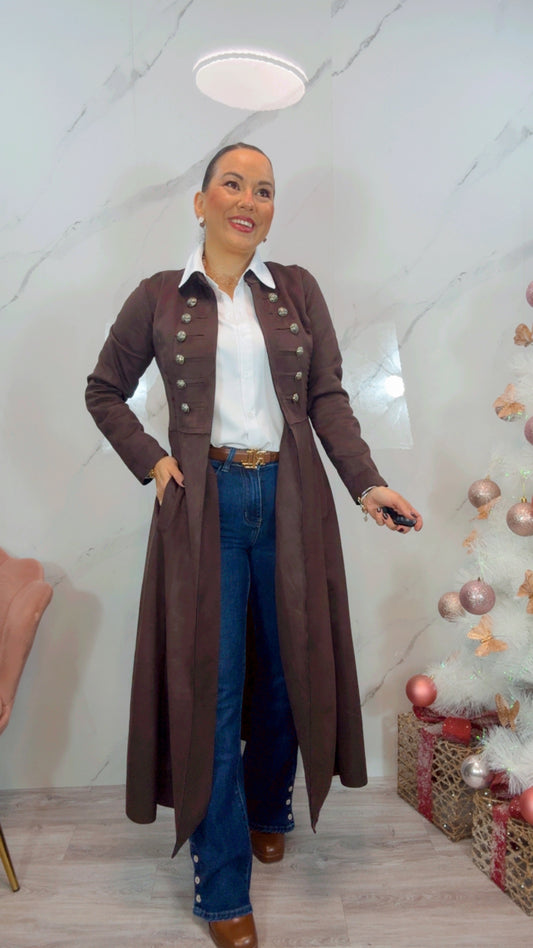 Chaqueta Larga Militar Marrón