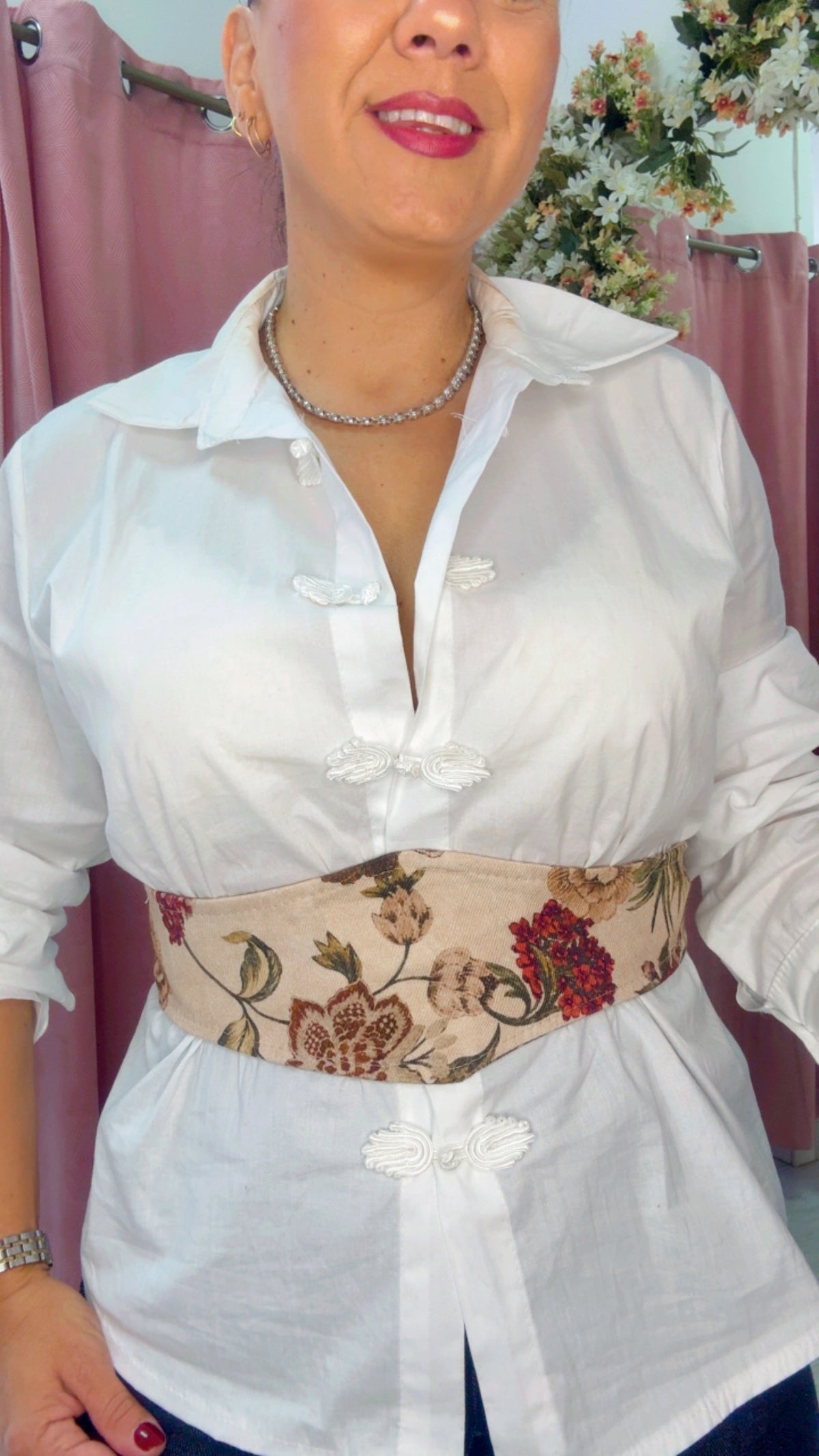 Fajín floral denim marfil