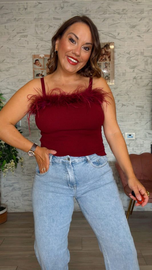 Top plumas Burdeos