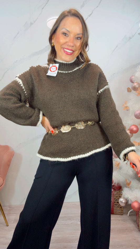 Jersey Lana Ribetes Marrón