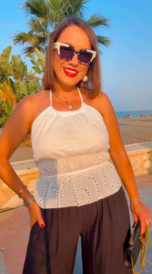 Top perforado Blanco