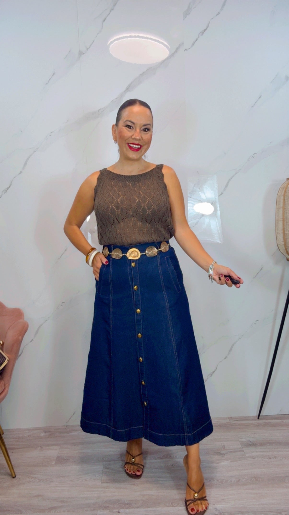 Falda Midi Vaquera Militar