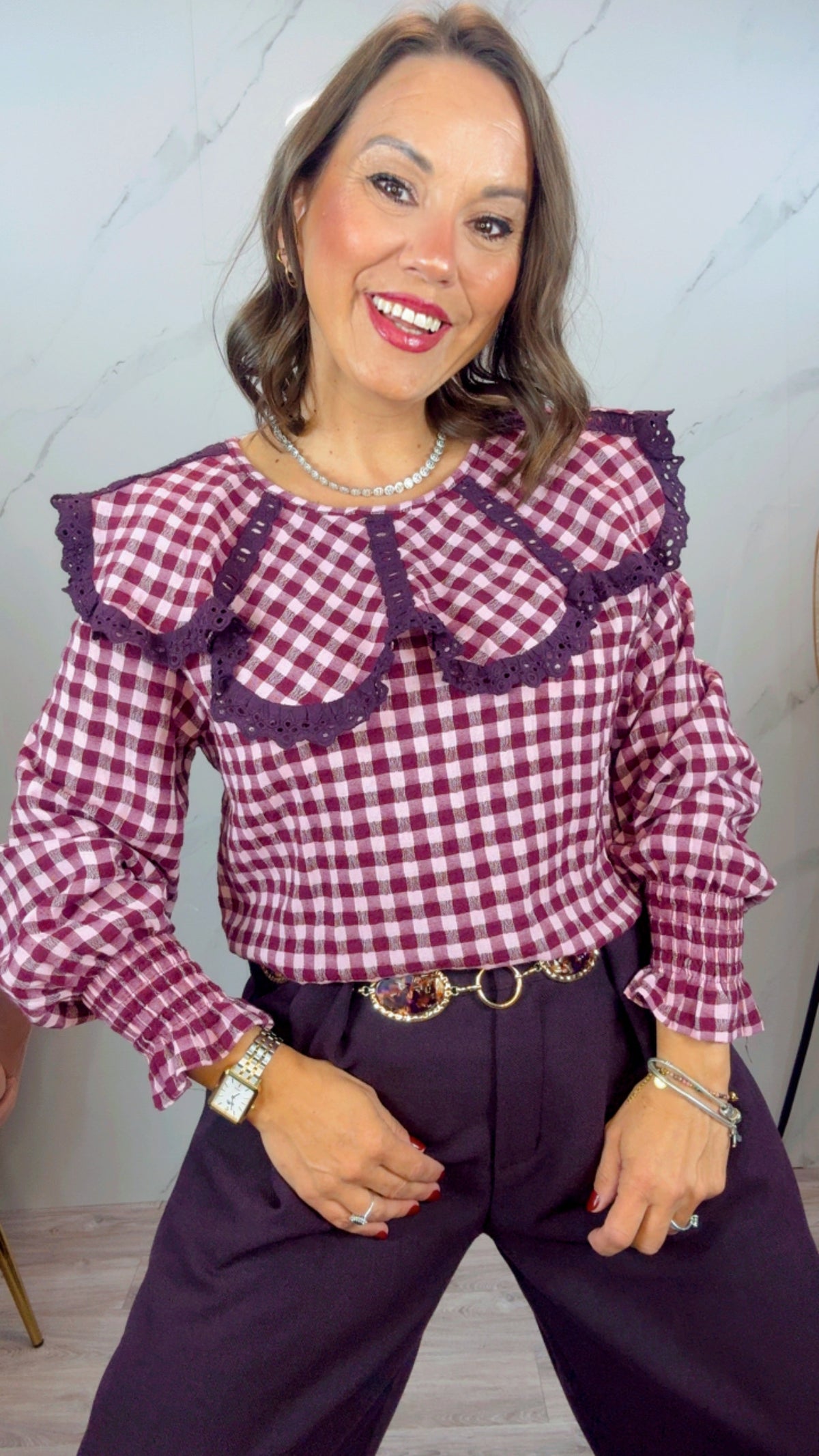 Camisa cuadros Vichy berenjena