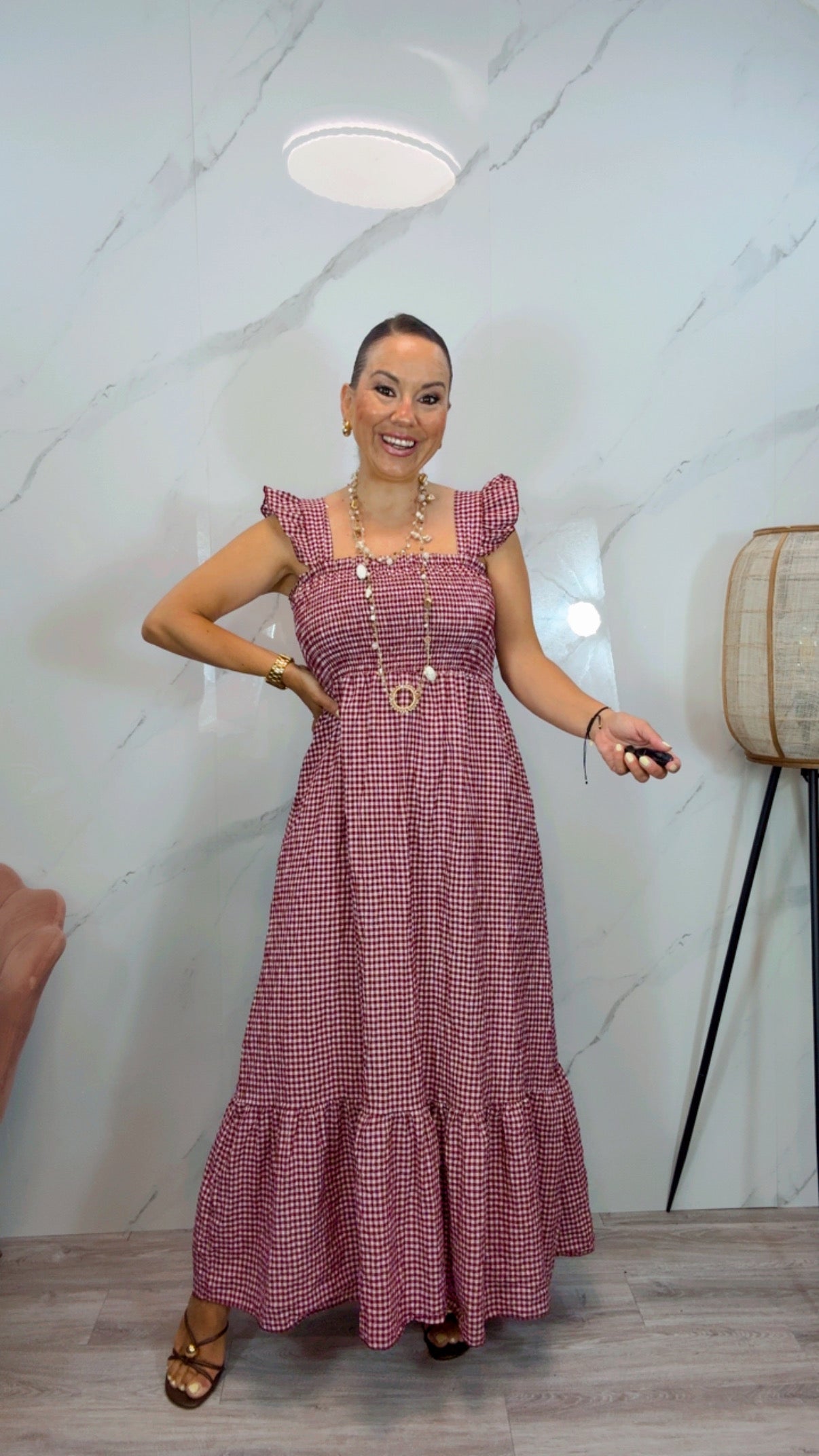 Vestido Largo Vichy Burdeos