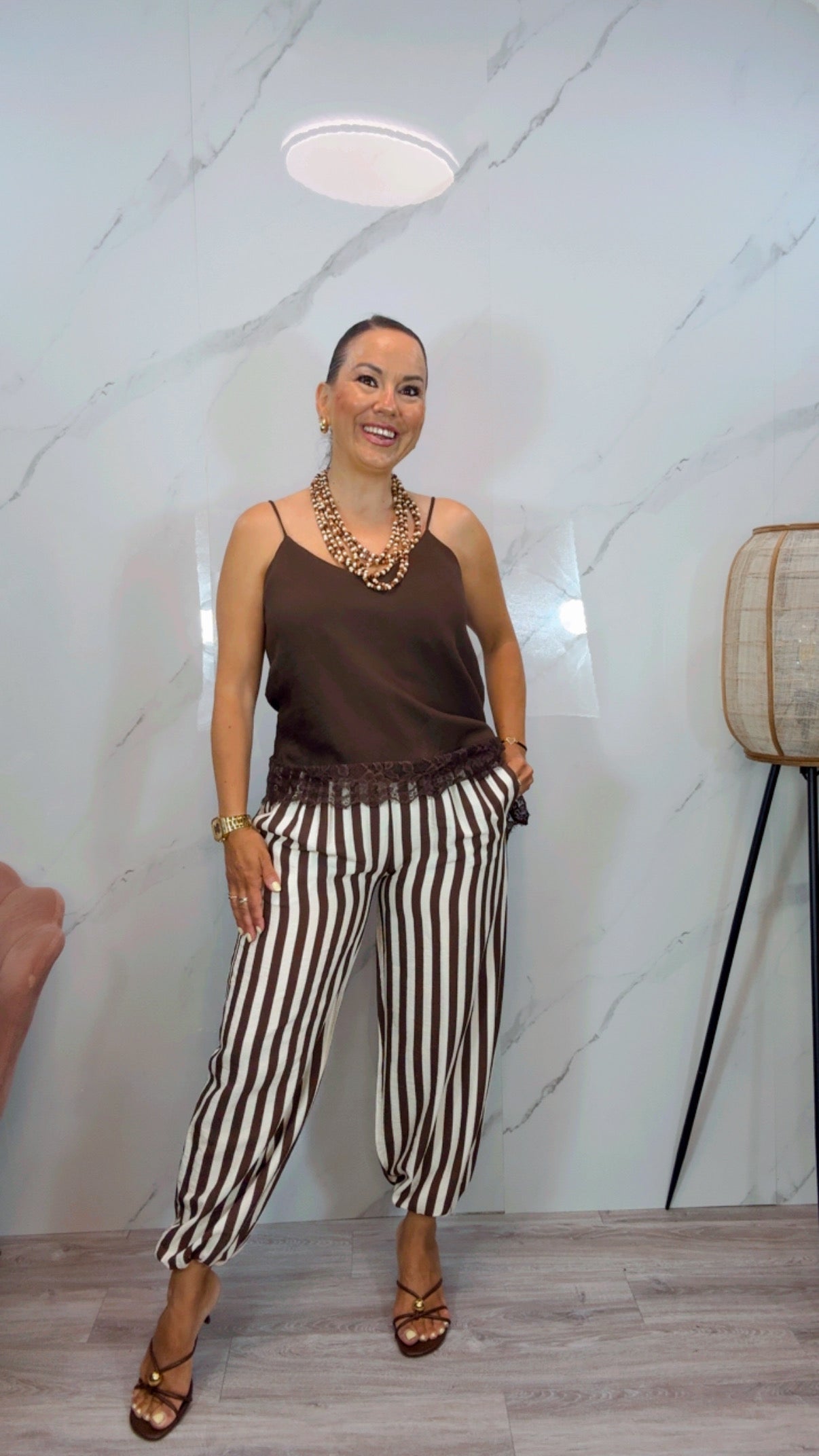 Pantalón Bombacho Rayas Marrón
