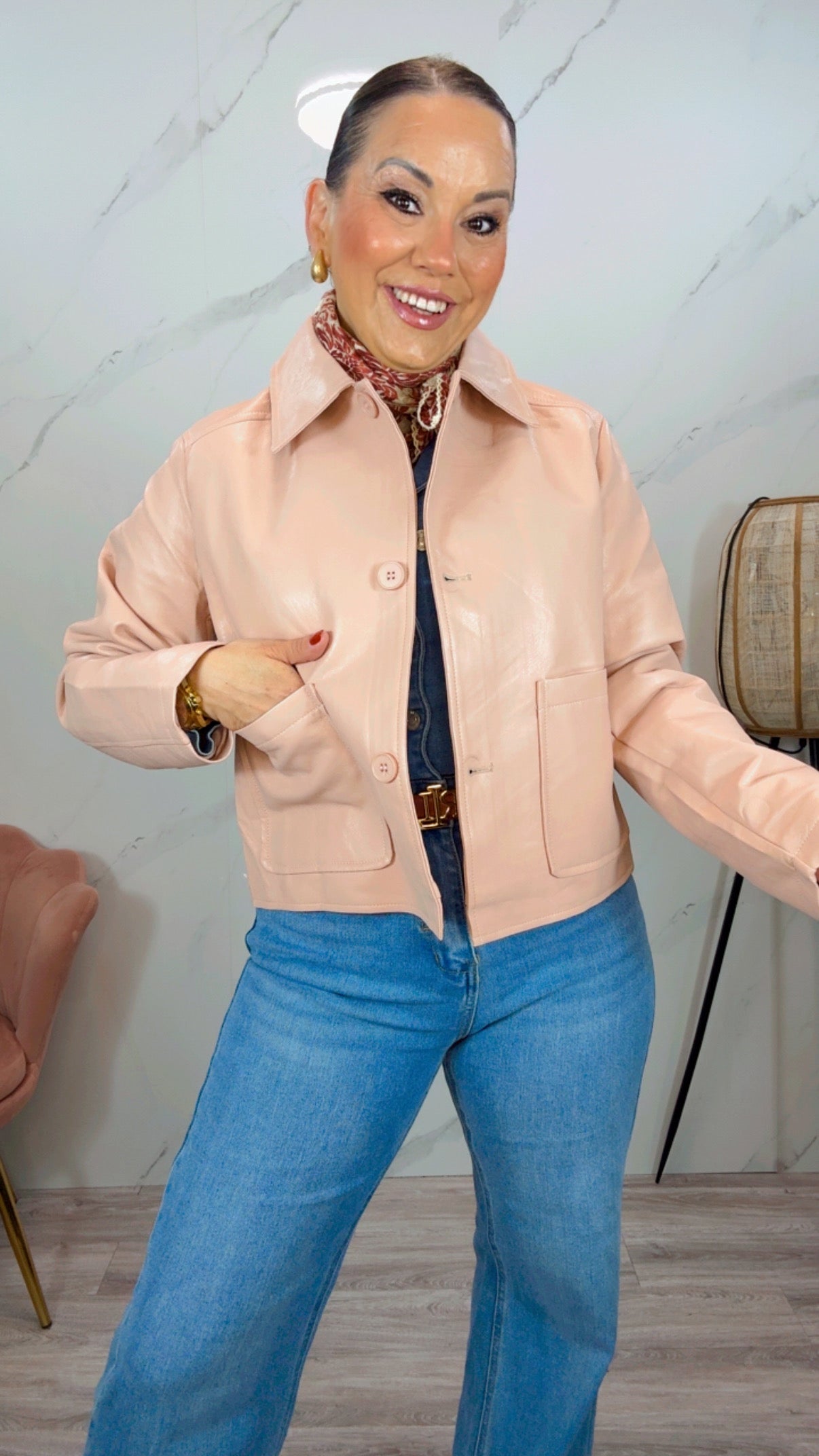 Chaqueta Polipiel Rosa