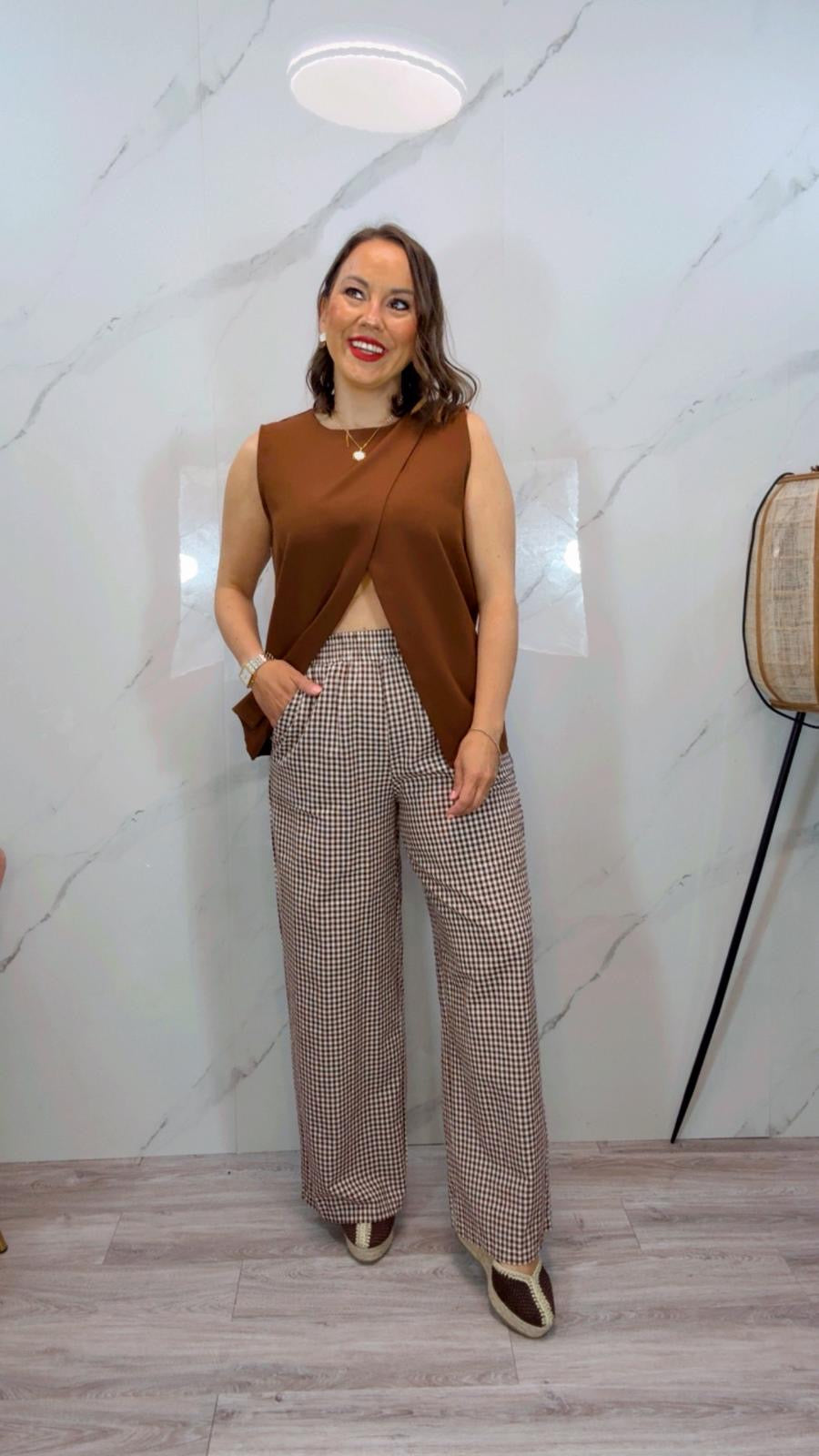 Pantalón Cuadros Vichy Marrón