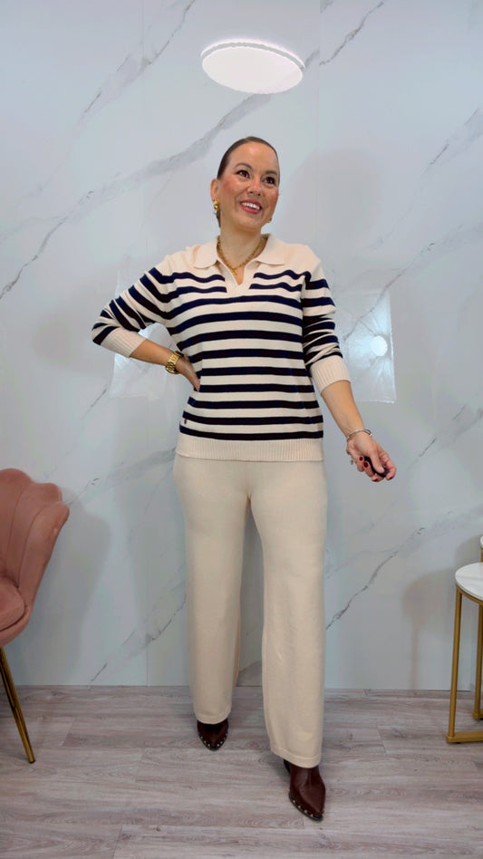 Conjunto Polo Beige y Azul