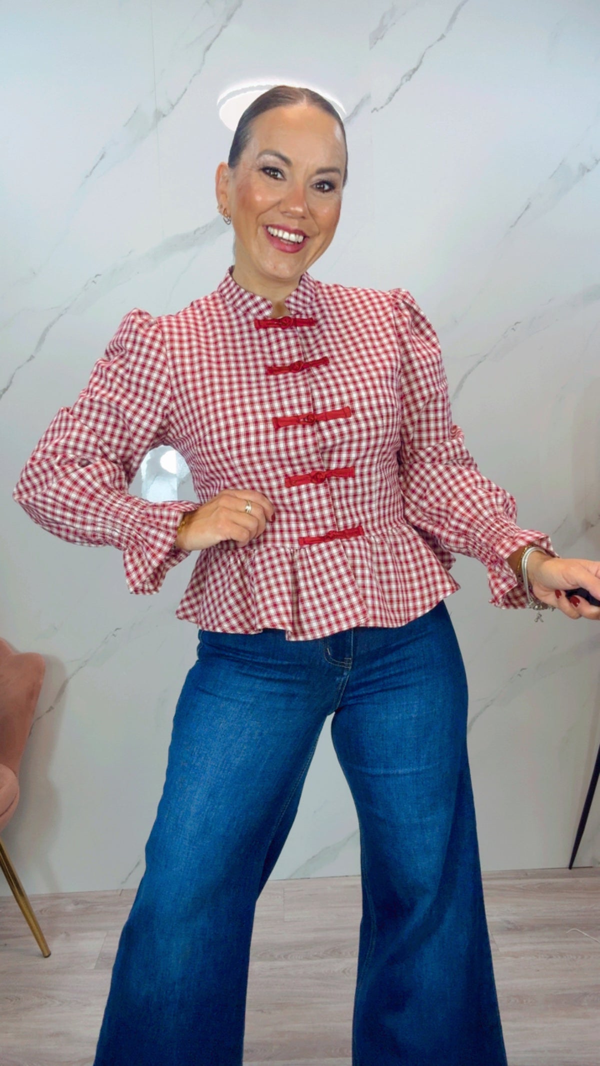 Camisa Pekin Cuadro Vichy Burdeos