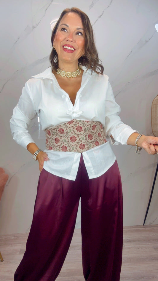Fajín flores burdeos