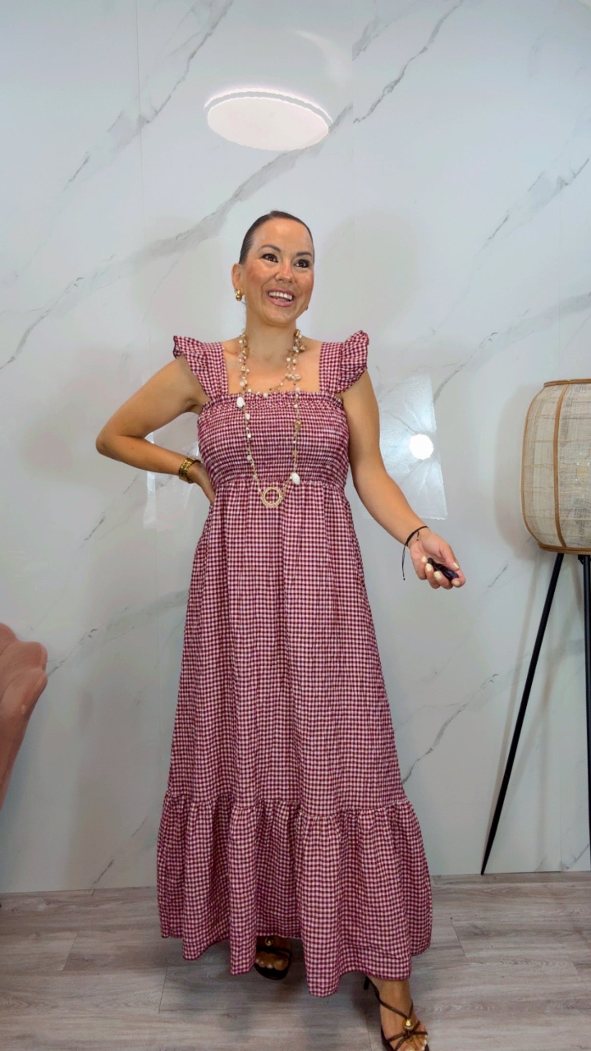 Vestido Largo Vichy Burdeos