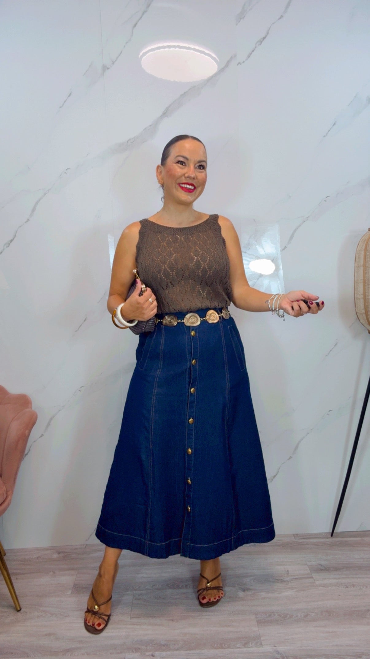 Falda Midi Vaquera Militar
