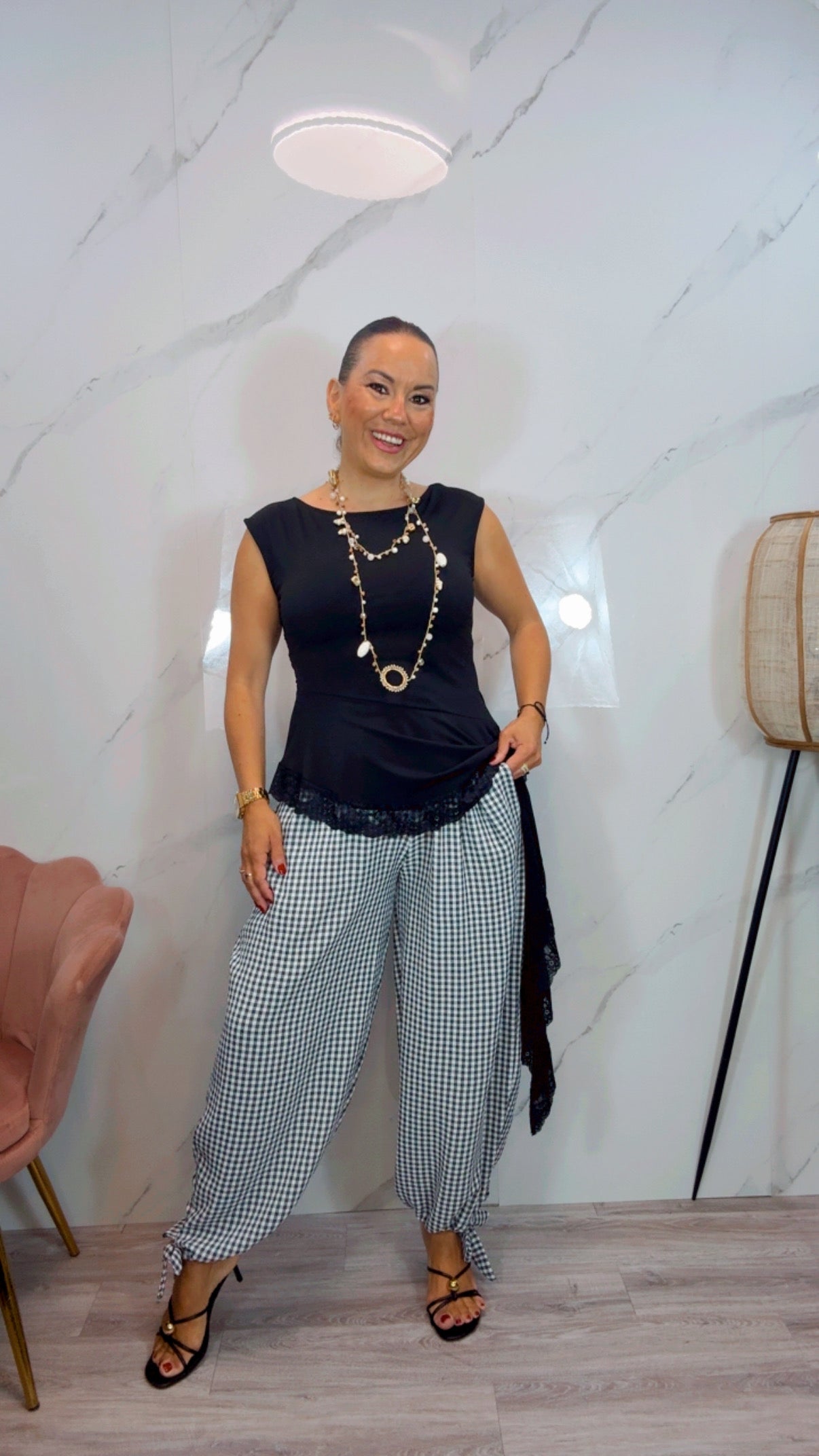 Pantalón Bombacho Vichy negro