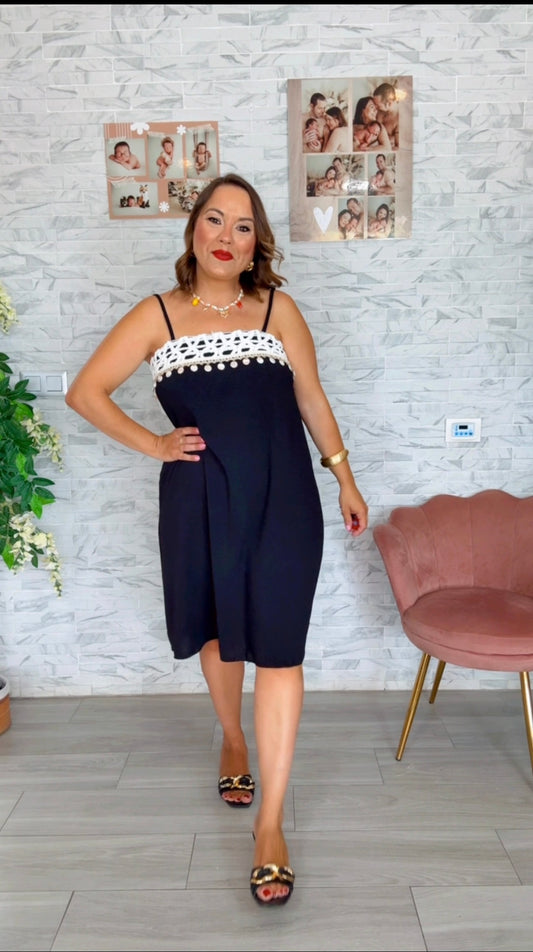 Vestido Crochet Conchas Negro