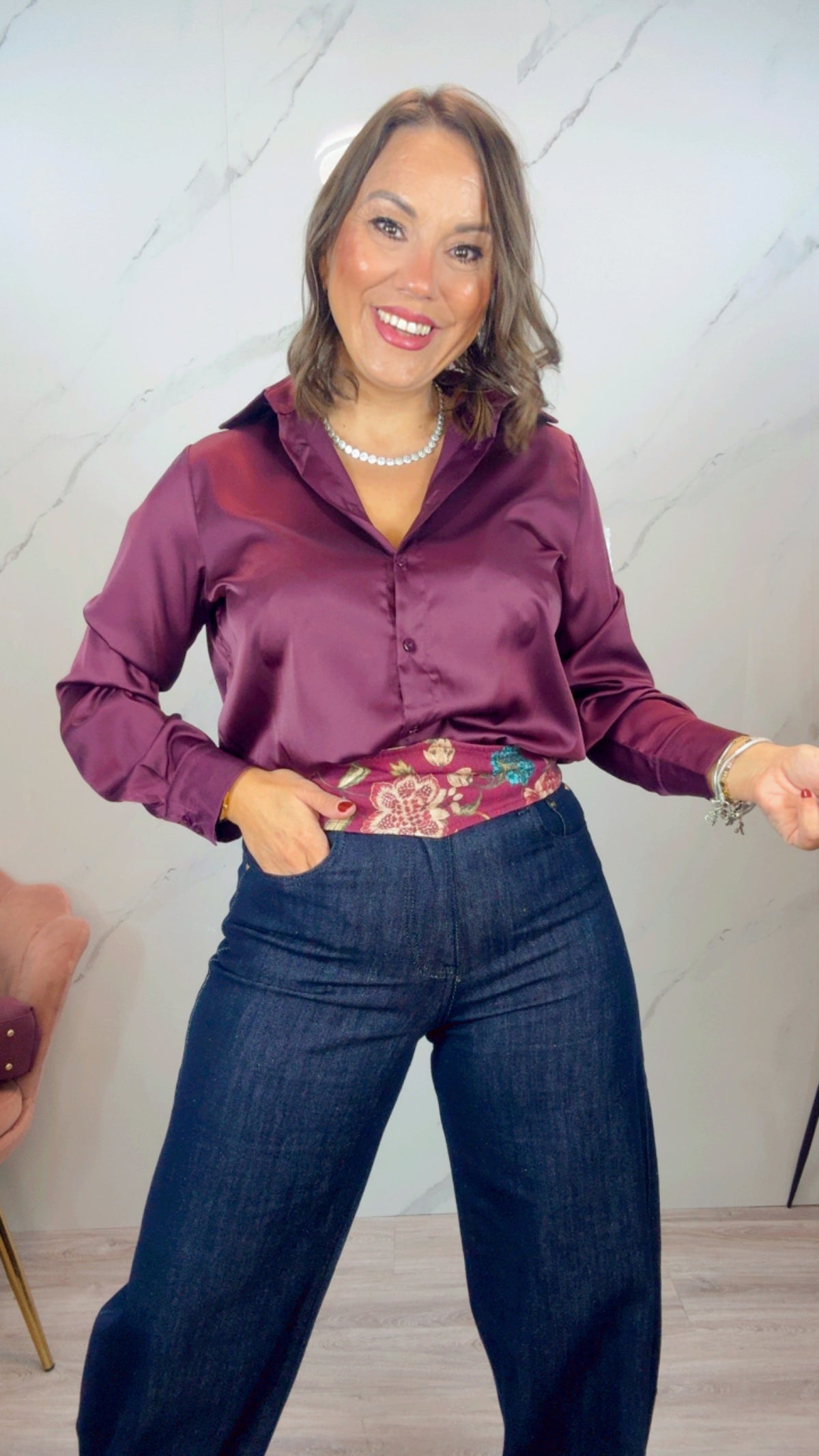 Camisa Satinada Berenjena