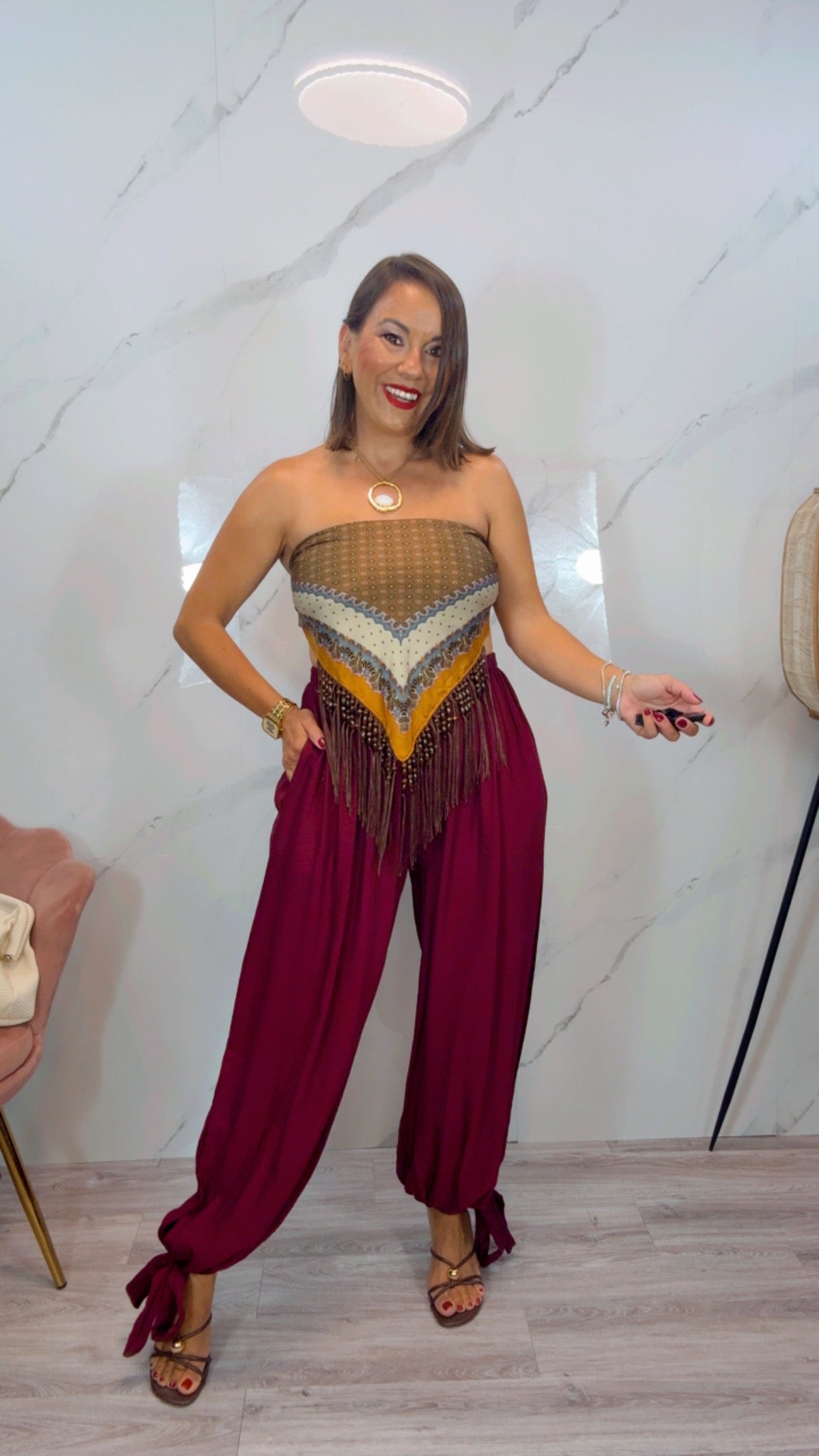 Pantalón Bombacho Lazo Burdeos