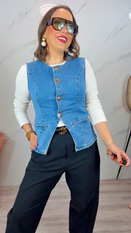 Chaleco Denim Botones