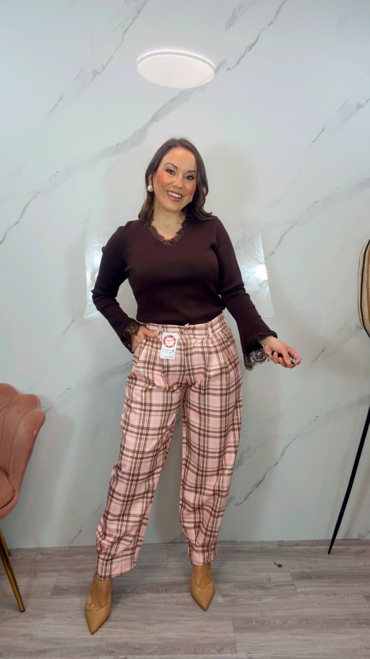 Pantalón Ballon Cuadros Rosa