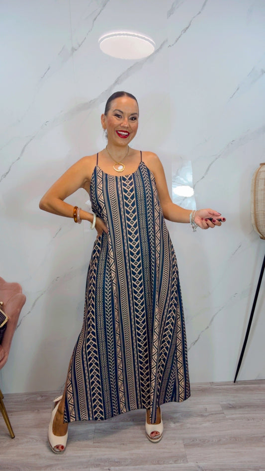 Vestido Étnico Azul Marino