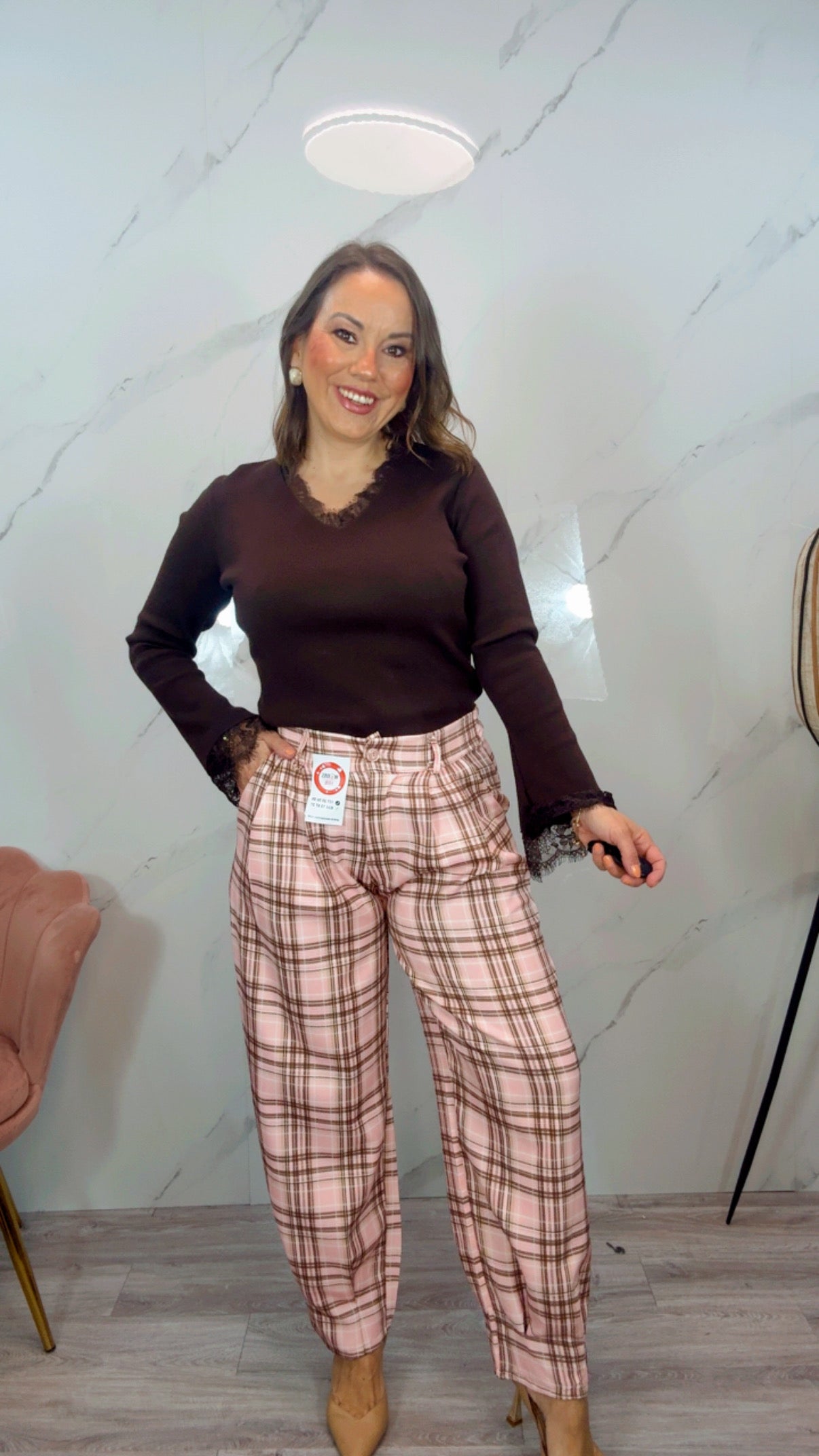 Pantalón Ballon Cuadros Rosa