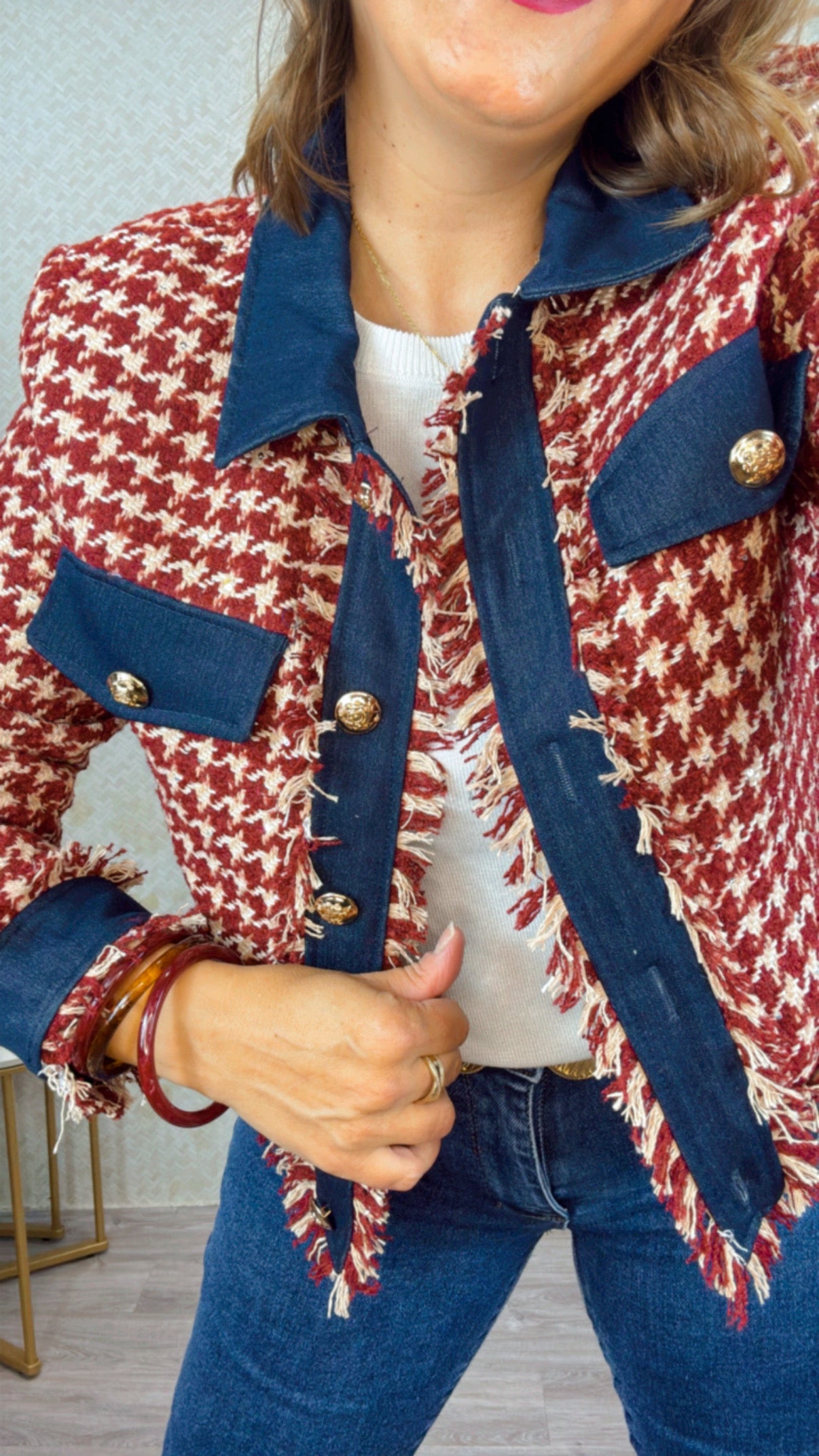 Chaqueta Pata de Gallo Burdeos Denim