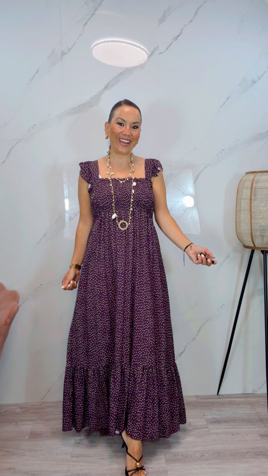 Vestido Topos Berenjena