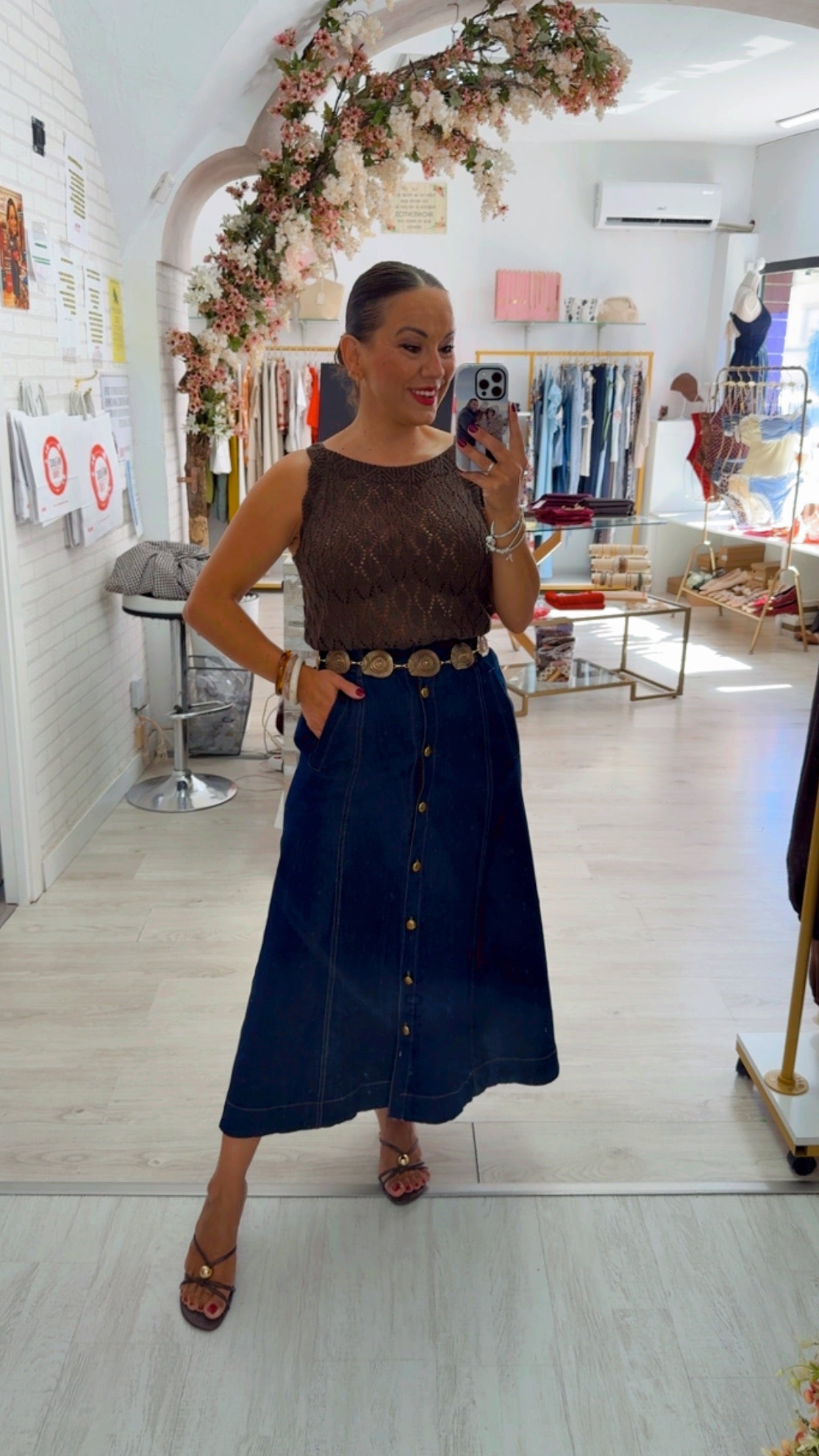 Falda Midi Vaquera Militar