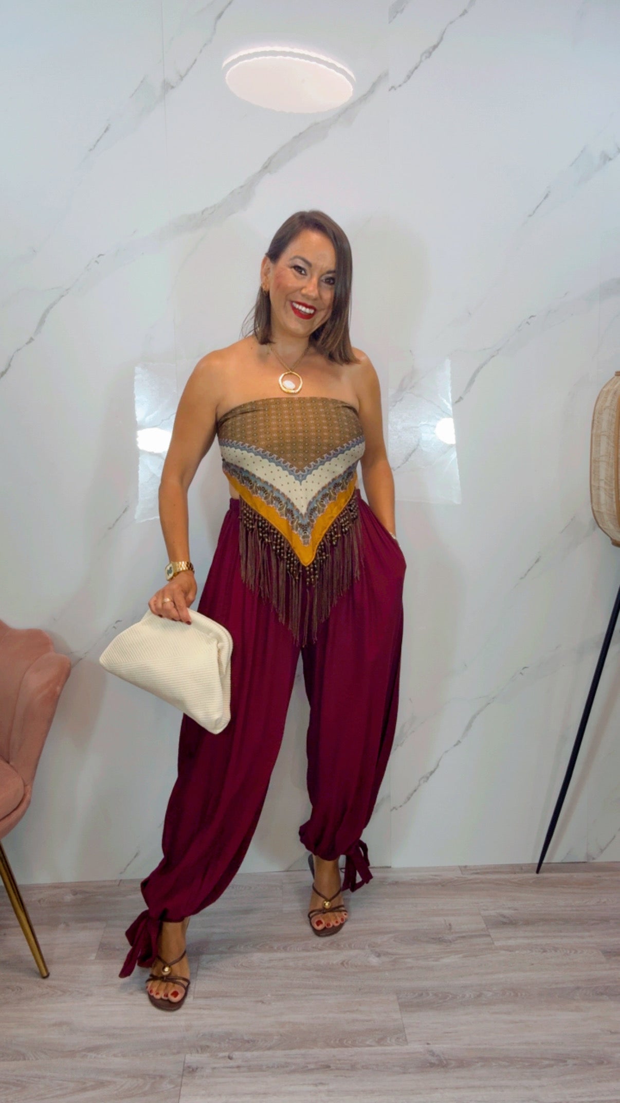 Pantalón Bombacho Lazo Burdeos