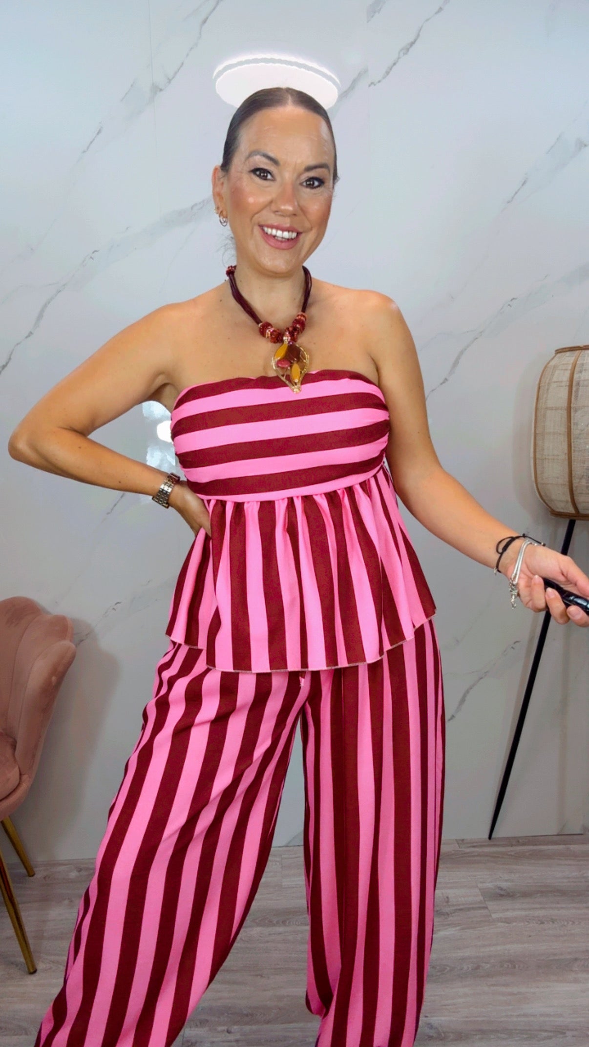 Conjunto Acapulco Rayas Rosa